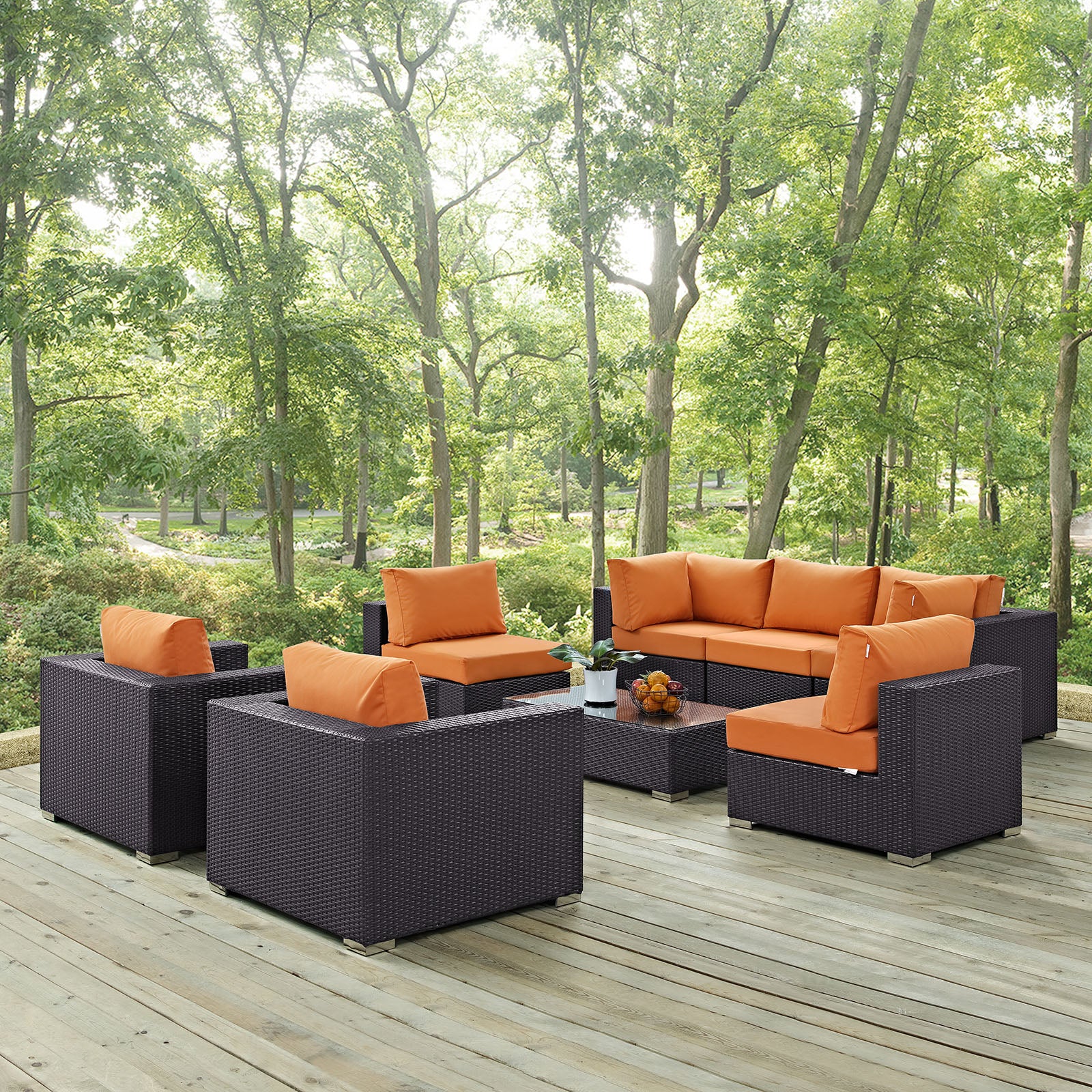 Modway Outdoor Conversation Sets - Convene 8 Piece Outdoor 33.5 " H Patio Sectional Set Espresso Orange