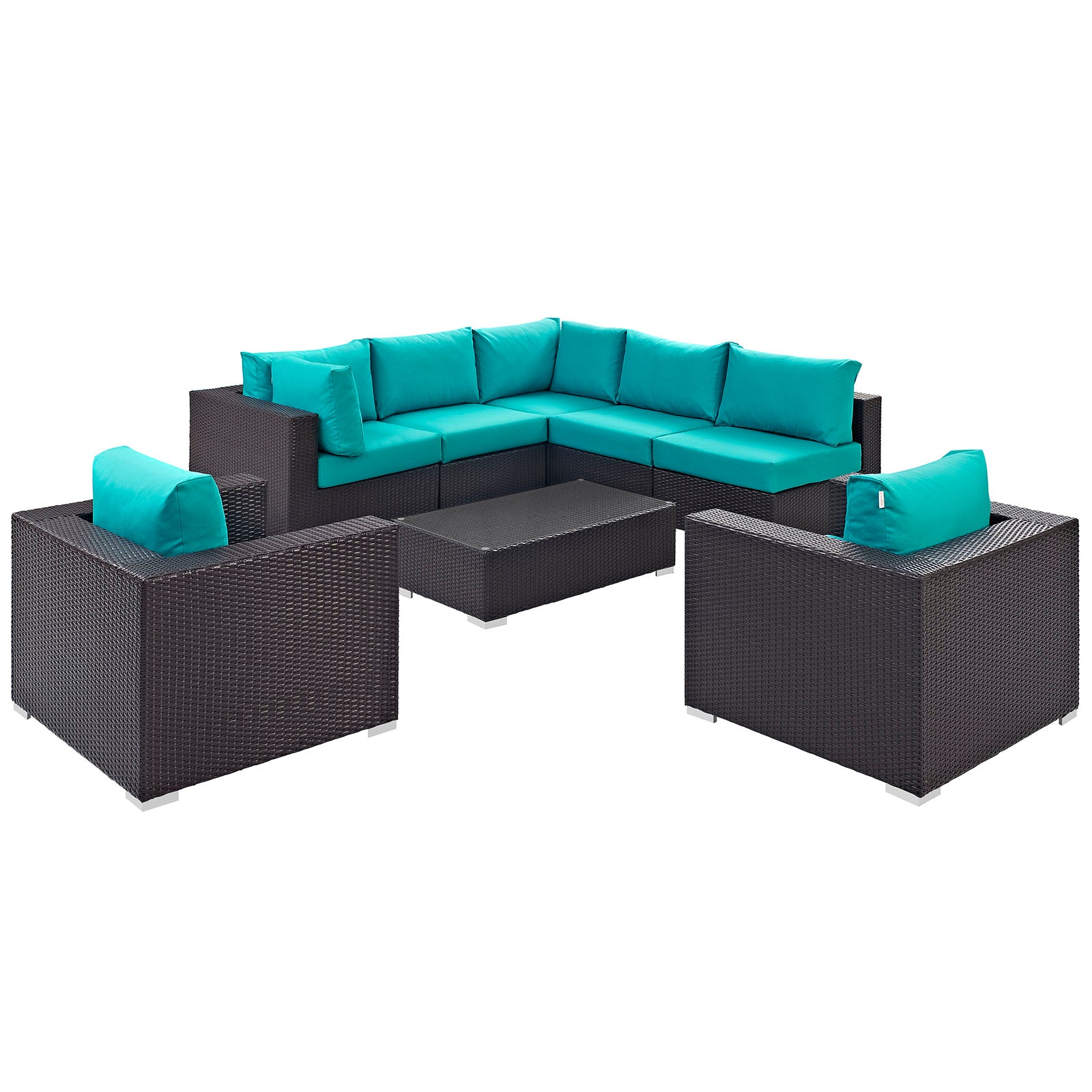 Modway Outdoor Conversation Sets - Convene 8 Piece Outdoor 99"W Patio Sectional Set Espresso Turquoise