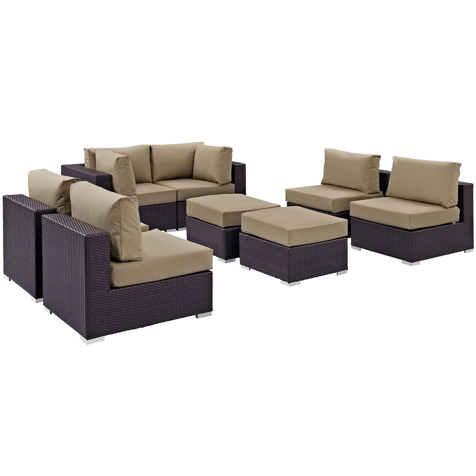 Modway Outdoor Conversation Sets - Convene 8 Piece Outdoor 197.5"W Patio Sectional Set Espresso Mocha