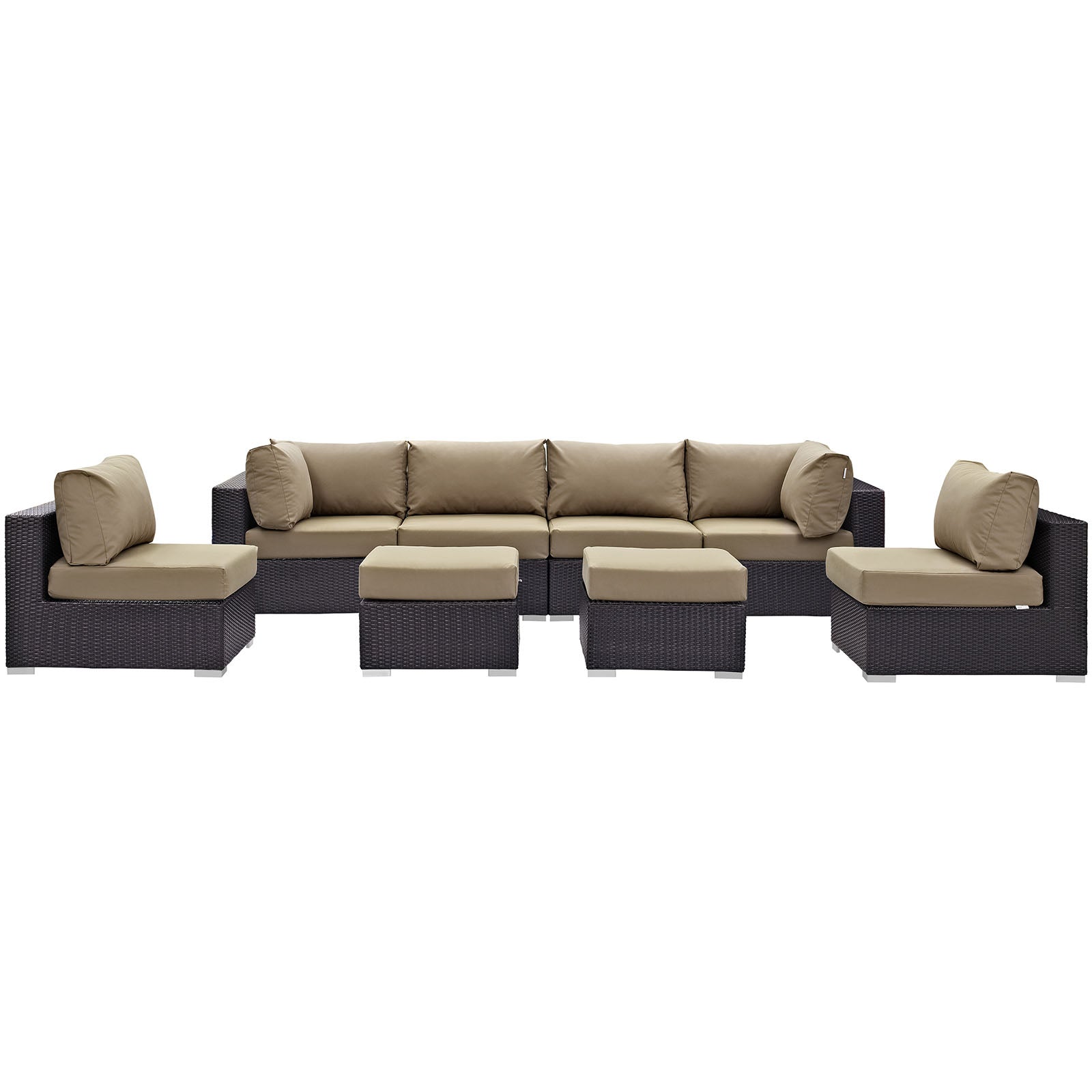 Modway Outdoor Conversation Sets - Convene 8 Piece Outdoor 197.5"W Patio Sectional Set Espresso Mocha