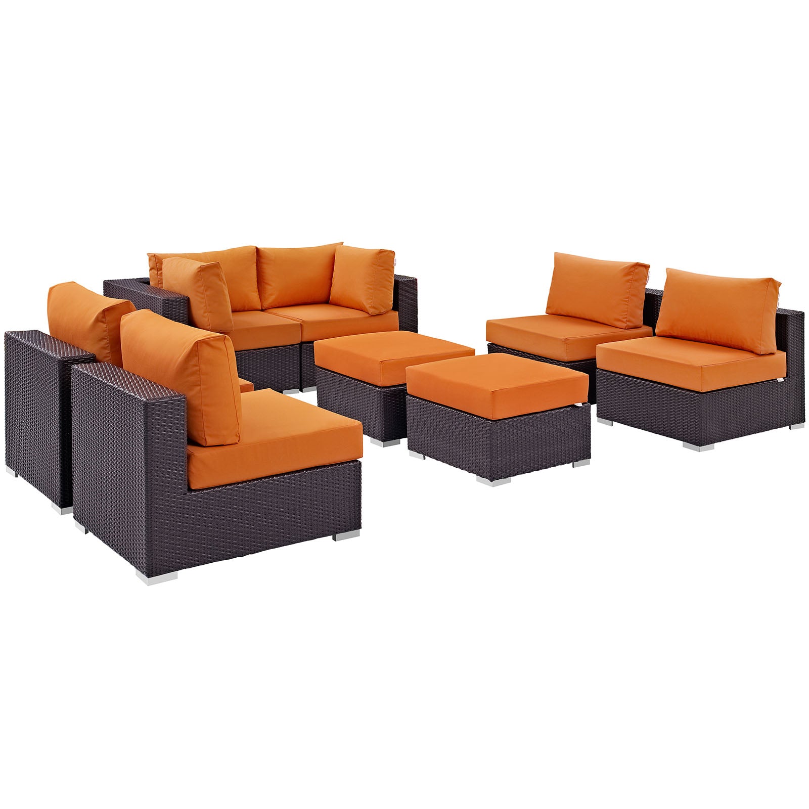 Modway Outdoor Conversation Sets - Convene 8 Piece Outdoor 197.5"W Patio Sectional Set Espresso Orange