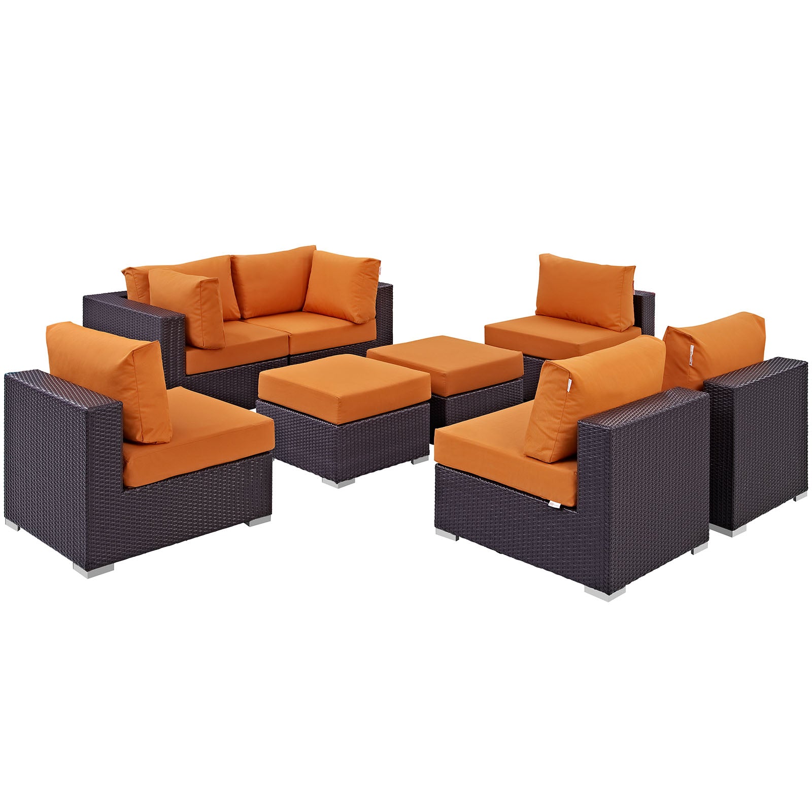 Modway Outdoor Conversation Sets - Convene 8 Piece Outdoor 197.5"W Patio Sectional Set Espresso Orange