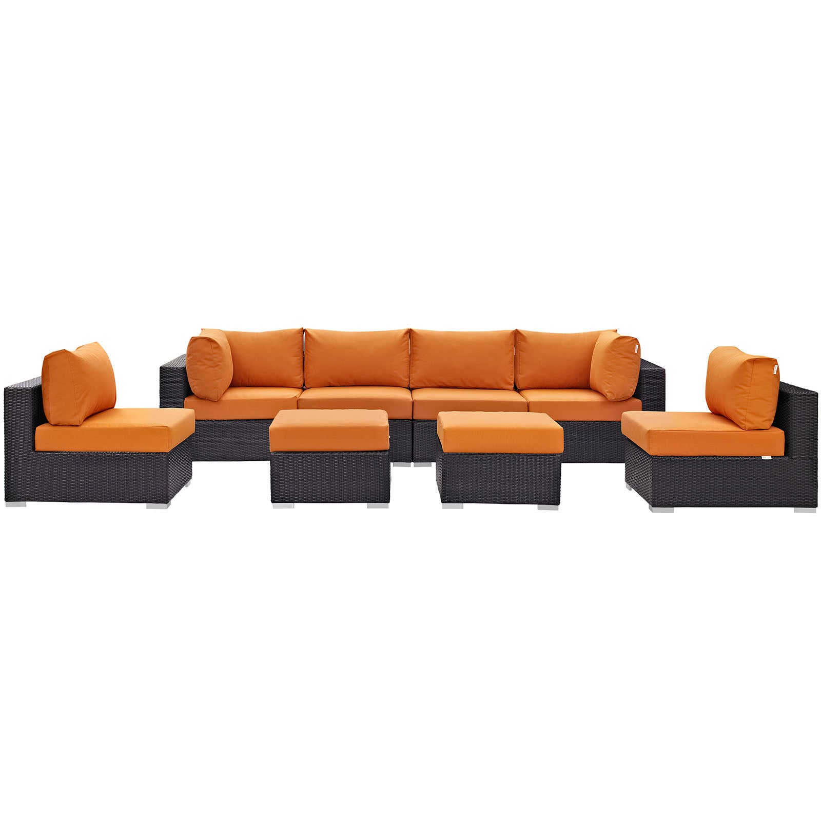 Modway Outdoor Conversation Sets - Convene 8 Piece Outdoor 197.5"W Patio Sectional Set Espresso Orange