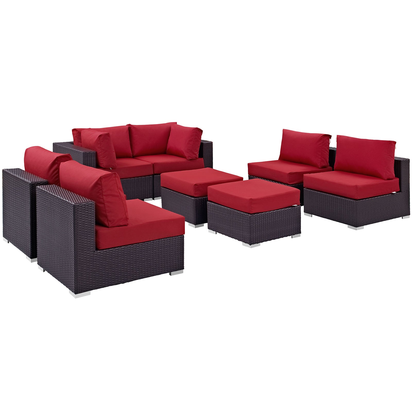 Modway Outdoor Conversation Sets - Convene 8 Piece Outdoor 197.5"W Patio Sectional Set Espresso Red