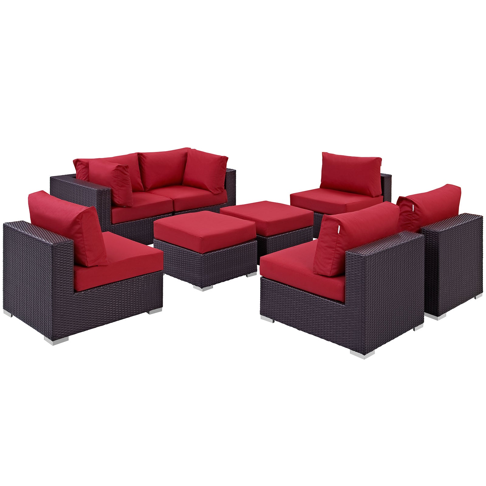 Modway Outdoor Conversation Sets - Convene 8 Piece Outdoor 197.5"W Patio Sectional Set Espresso Red