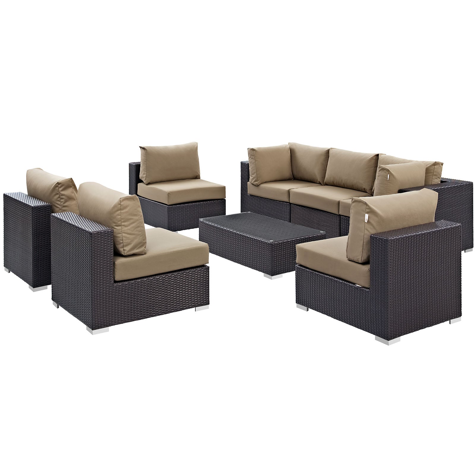Modway Outdoor Conversation Sets - Convene 8 Piece Outdoor 64"D Patio Sectional Set Espresso Mocha