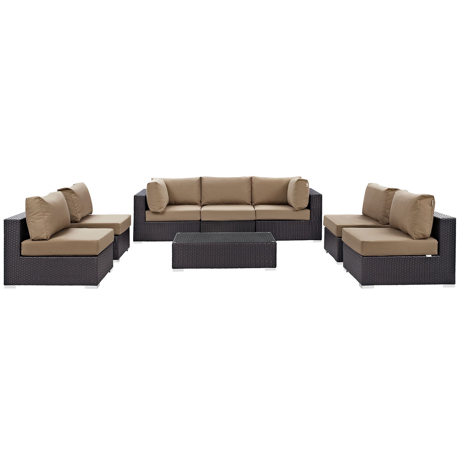 Modway Outdoor Conversation Sets - Convene 8 Piece Outdoor 64"D Patio Sectional Set Espresso Mocha