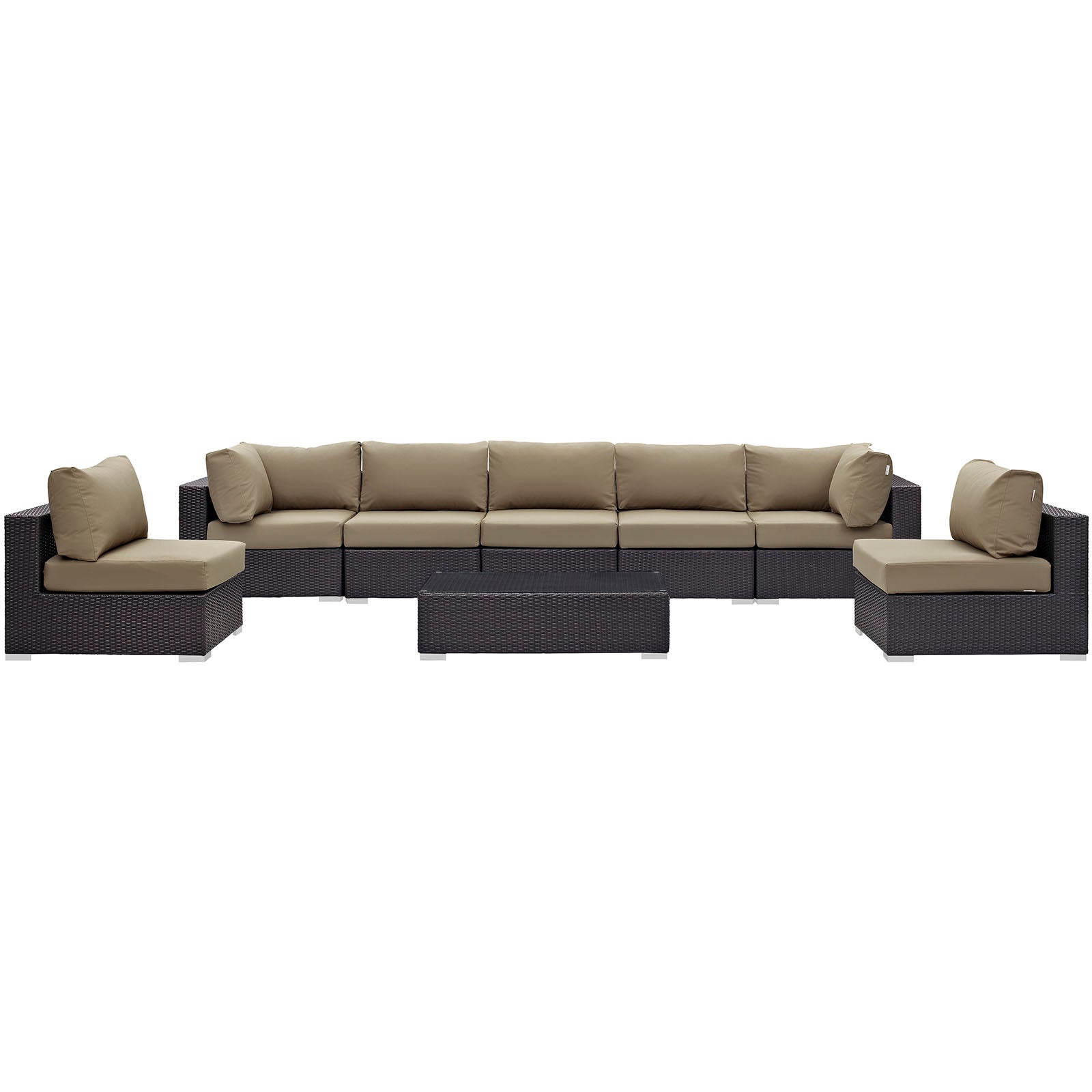 Modway Outdoor Conversation Sets - Convene 8 Piece Outdoor 64"D Patio Sectional Set Espresso Mocha