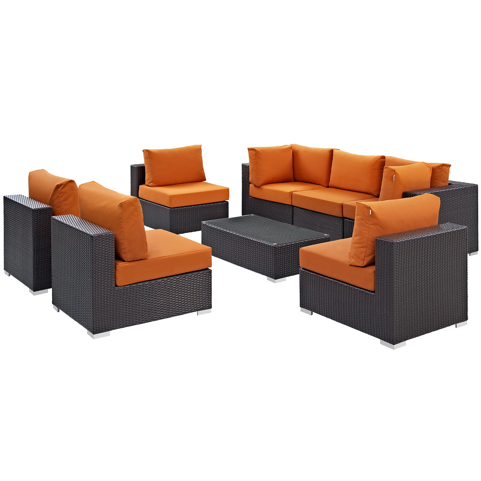 Modway Outdoor Conversation Sets - Convene 8 Piece Outdoor 64"D Patio Sectional Set Espresso Orange