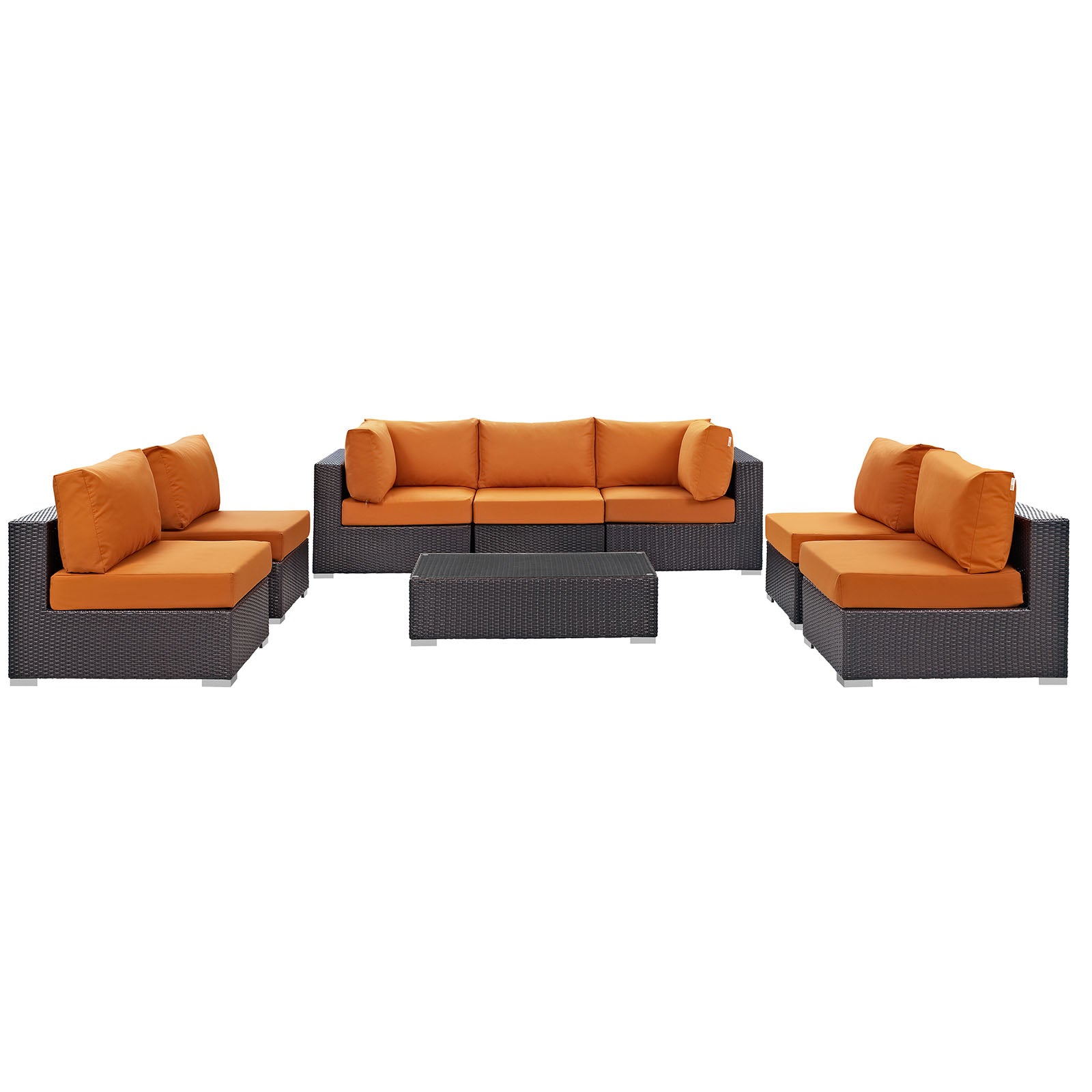 Modway Outdoor Conversation Sets - Convene 8 Piece Outdoor 64"D Patio Sectional Set Espresso Orange