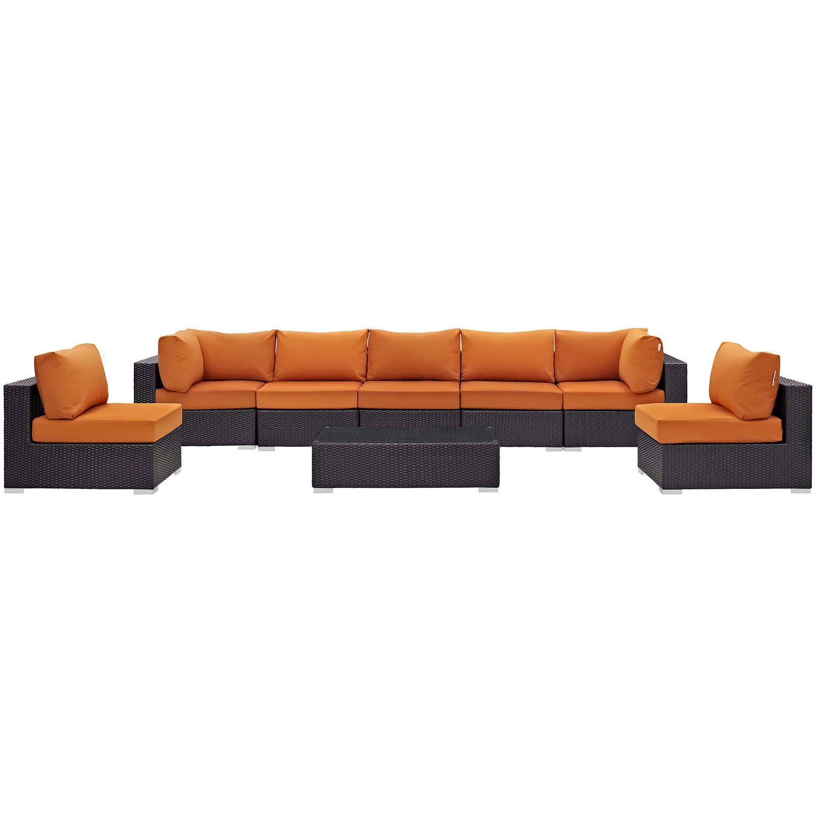 Modway Outdoor Conversation Sets - Convene 8 Piece Outdoor 64"D Patio Sectional Set Espresso Orange