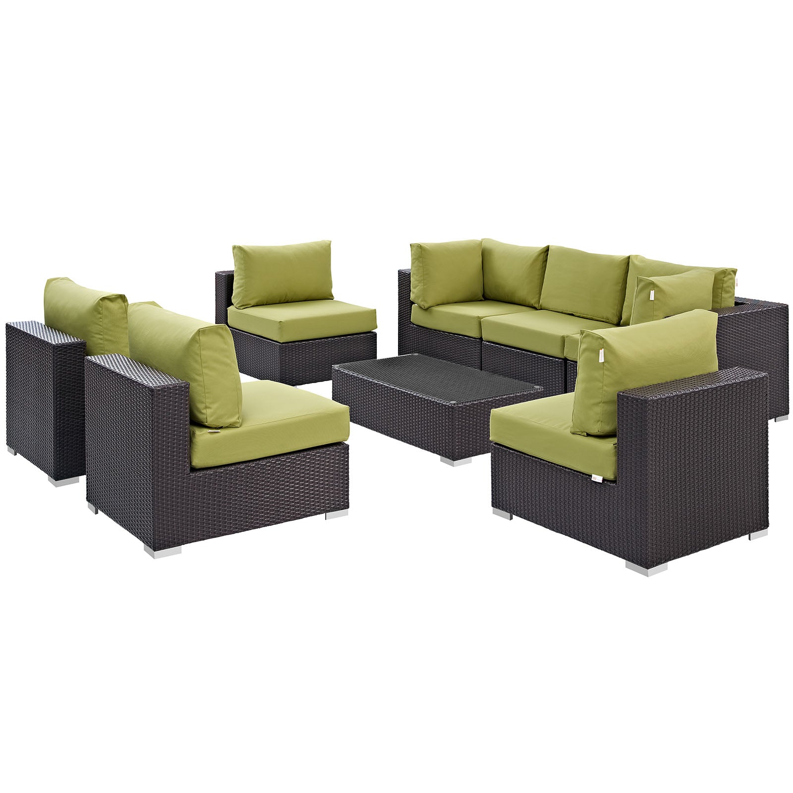 Modway Outdoor Conversation Sets - Convene 8 Piece Outdoor 64"D Sectional Set Espresso Peridot