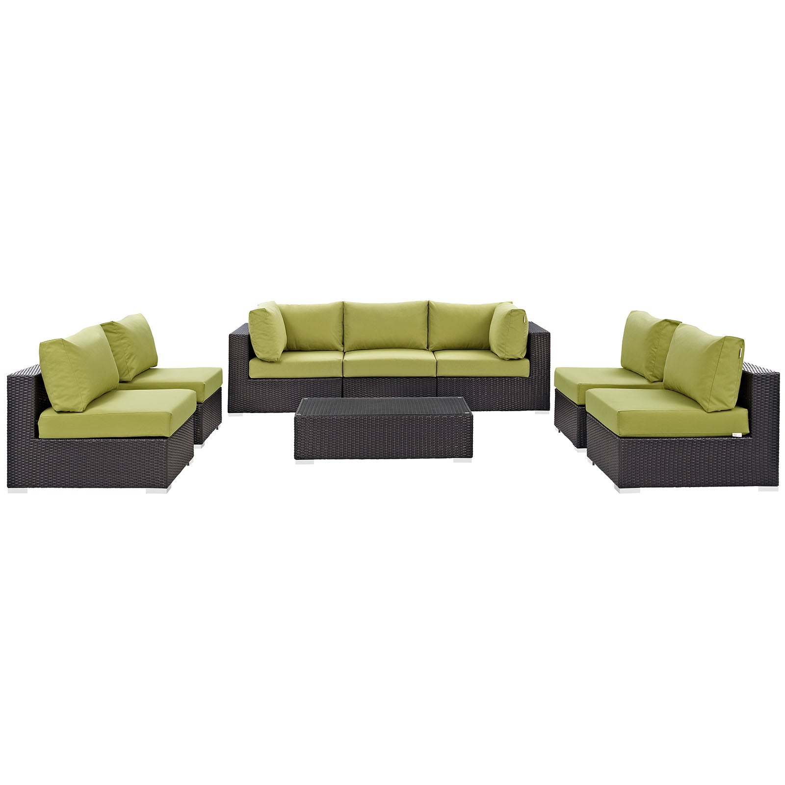 Modway Outdoor Conversation Sets - Convene 8 Piece Outdoor 64"D Sectional Set Espresso Peridot