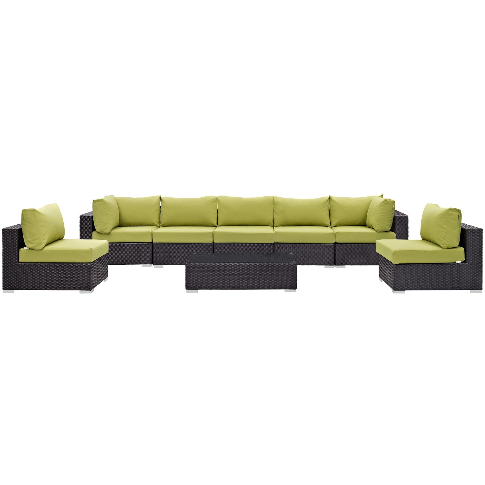 Modway Outdoor Conversation Sets - Convene 8 Piece Outdoor 64"D Sectional Set Espresso Peridot