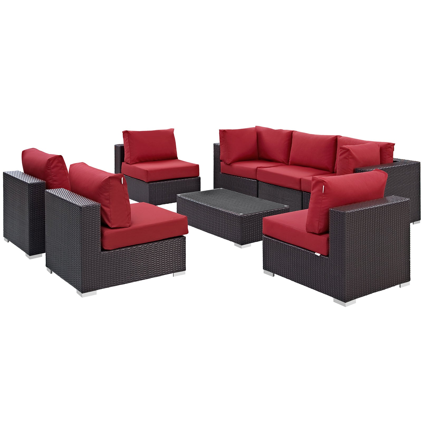 Modway Outdoor Conversation Sets - Convene 8 Piece Outdoor 64"D Patio Sectional Set Espresso Red