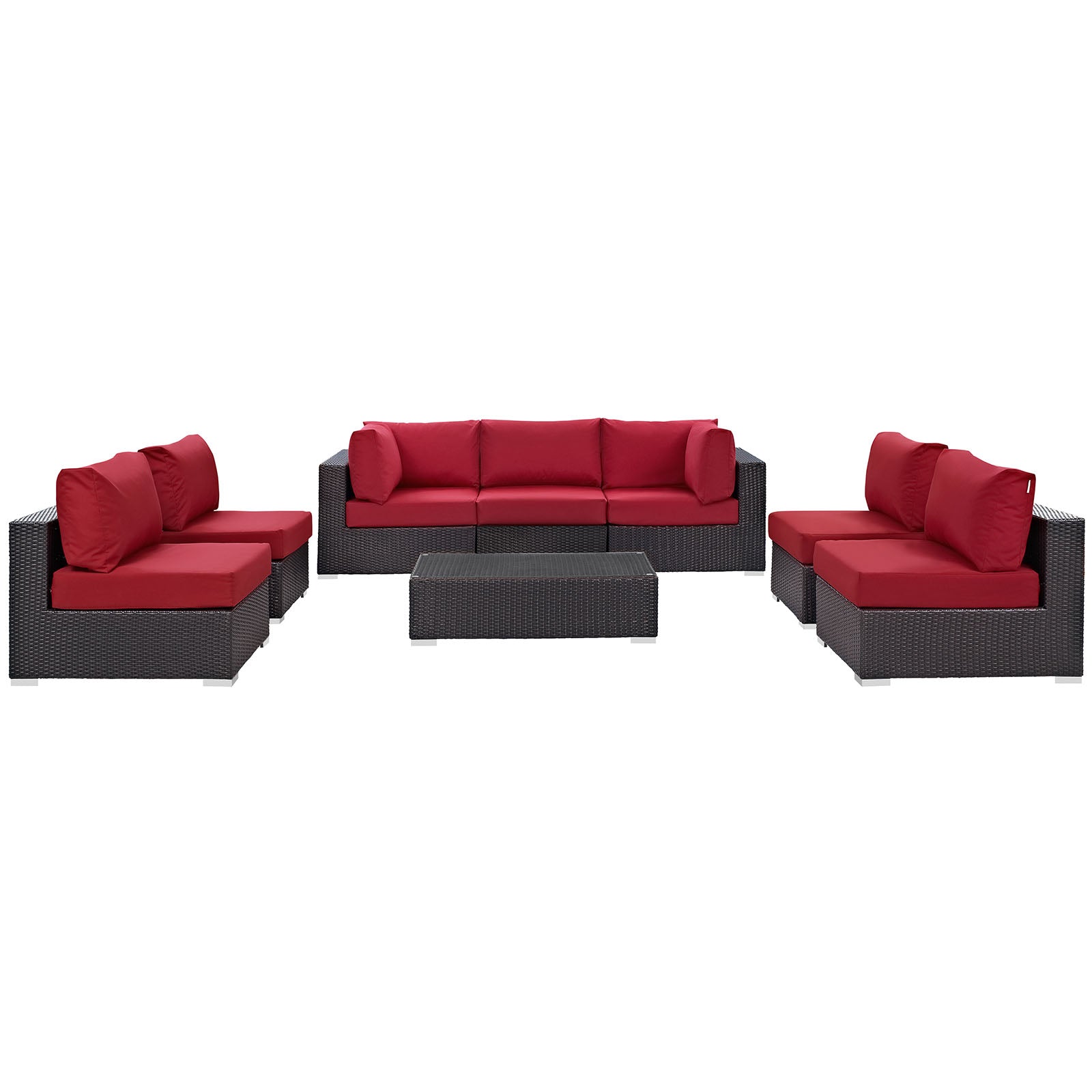 Modway Outdoor Conversation Sets - Convene 8 Piece Outdoor 64"D Patio Sectional Set Espresso Red