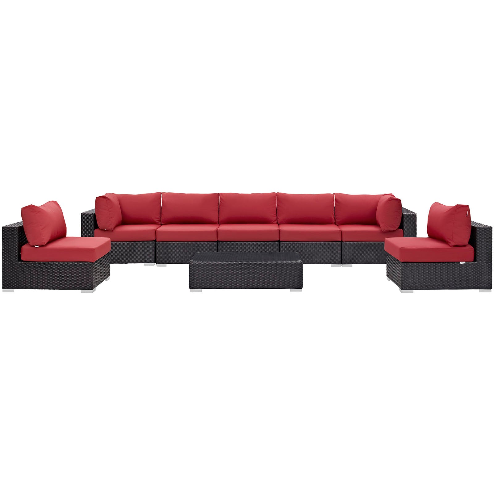 Modway Outdoor Conversation Sets - Convene 8 Piece Outdoor 64"D Patio Sectional Set Espresso Red