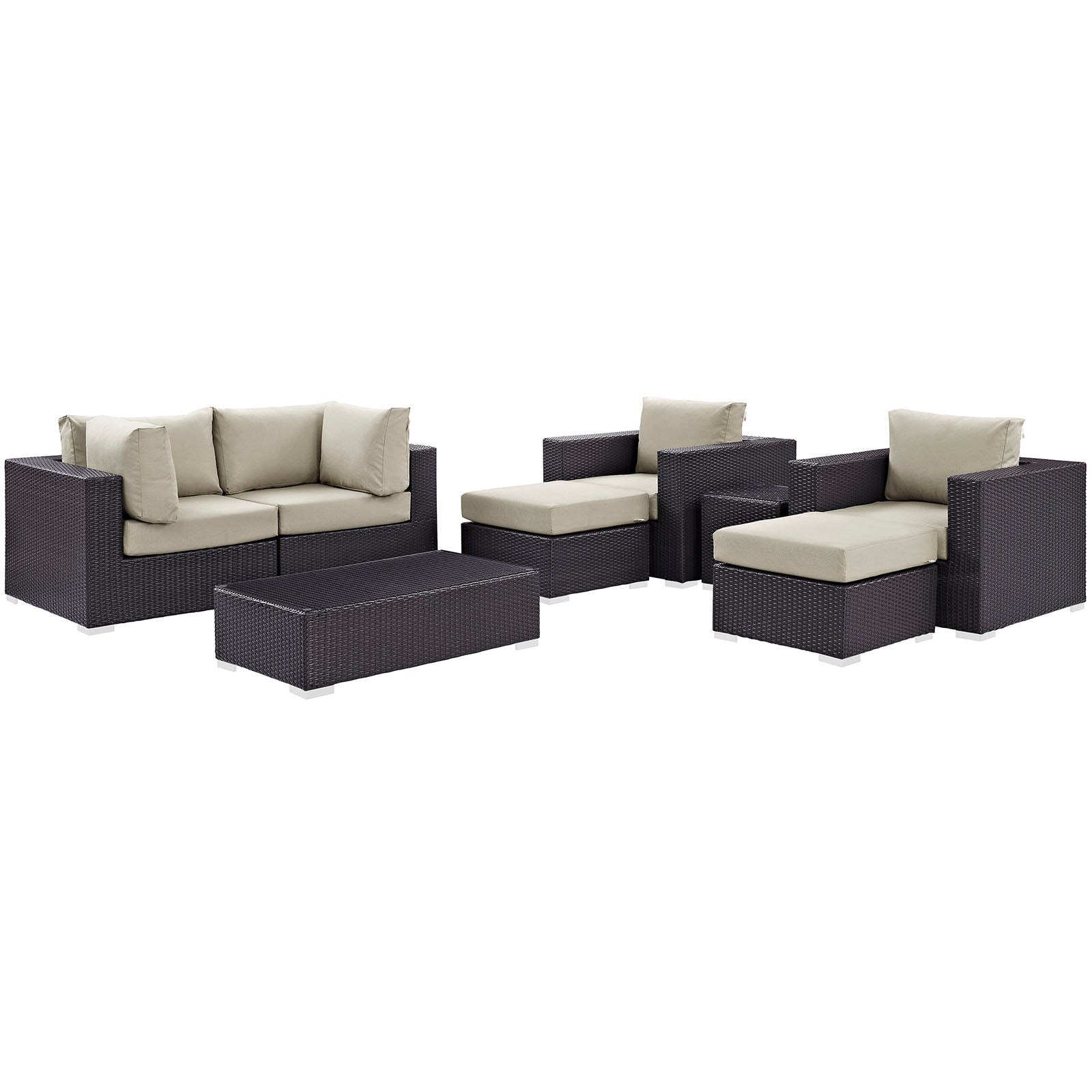 Modway Outdoor Conversation Sets - Convene 8 Piece Outdoor 163.5"W Patio Sectional Set Espresso Beige