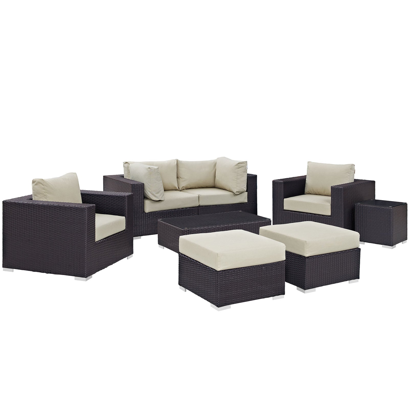 Modway Outdoor Conversation Sets - Convene 8 Piece Outdoor 163.5"W Patio Sectional Set Espresso Beige