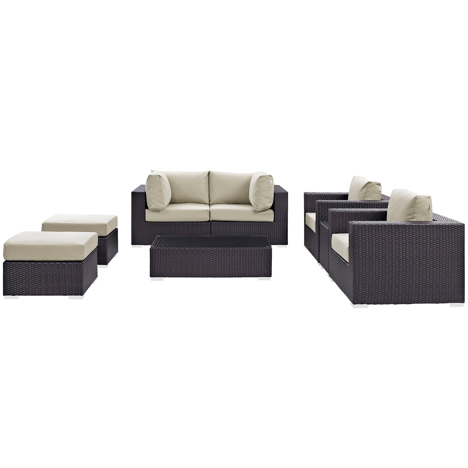 Modway Outdoor Conversation Sets - Convene 8 Piece Outdoor 163.5"W Patio Sectional Set Espresso Beige