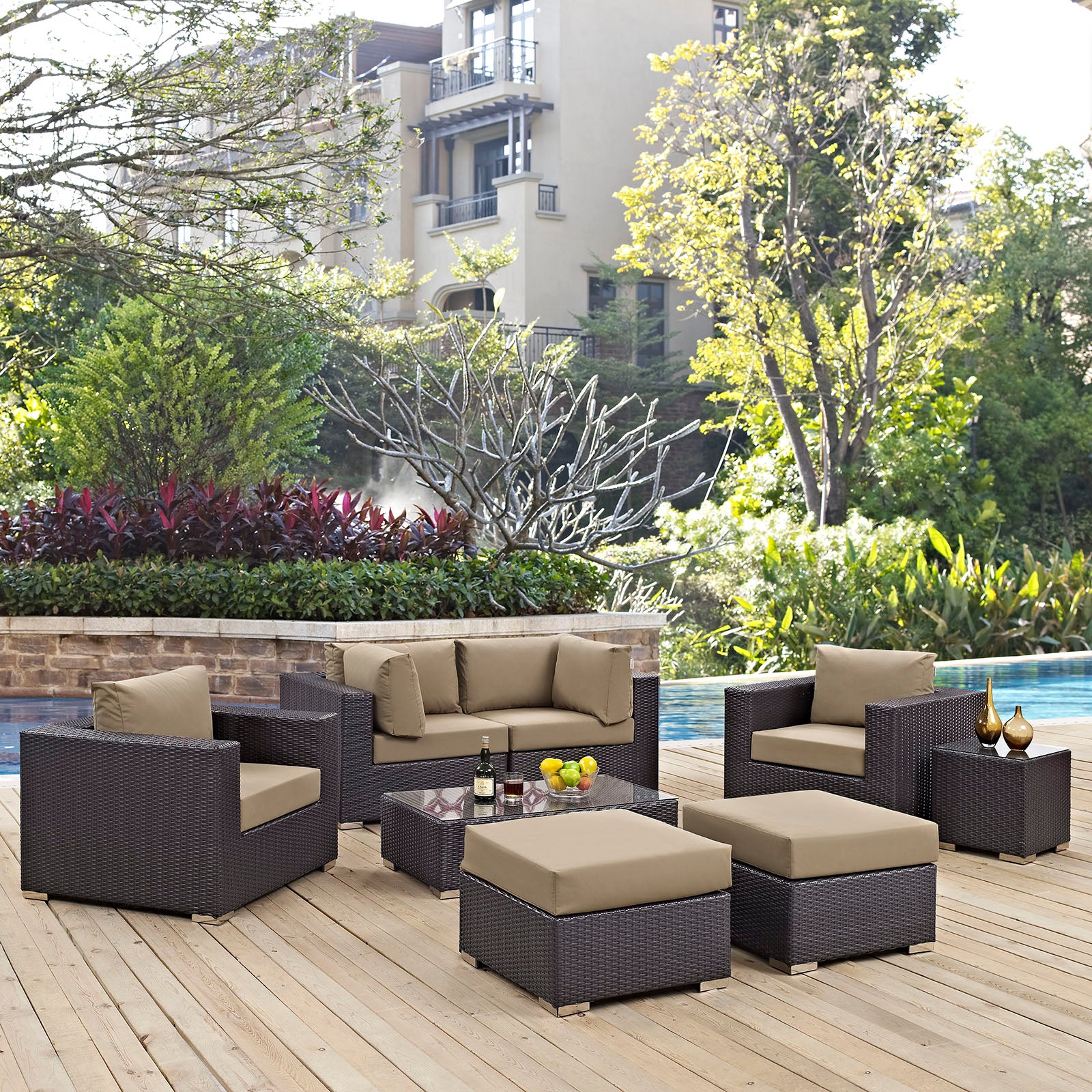 Modway Outdoor Conversation Sets - Convene 8 Piece Outdoor Patio 163.5 " W Sectional Set Espresso Mocha