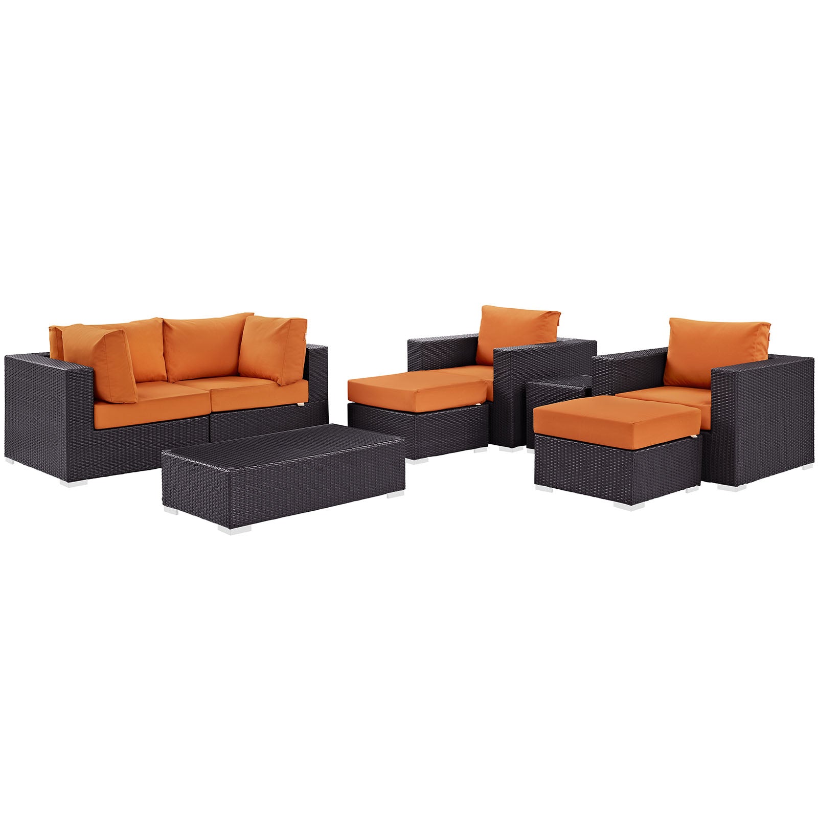 Modway Outdoor Conversation Sets - Convene 8 Piece Outdoor 163.5"W Patio Sectional Set Espresso Orange