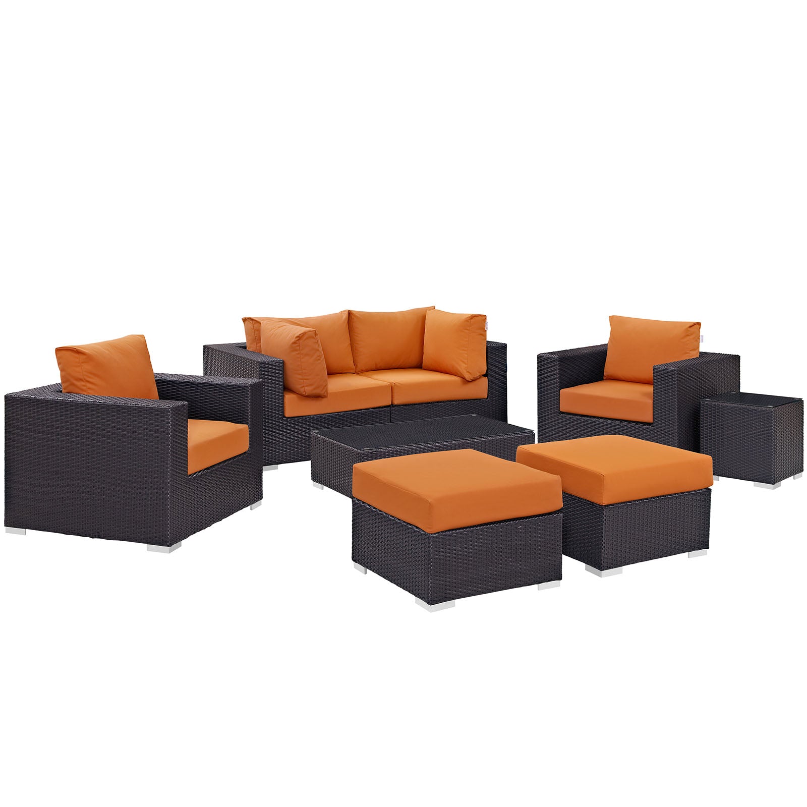 Modway Outdoor Conversation Sets - Convene 8 Piece Outdoor 163.5"W Patio Sectional Set Espresso Orange