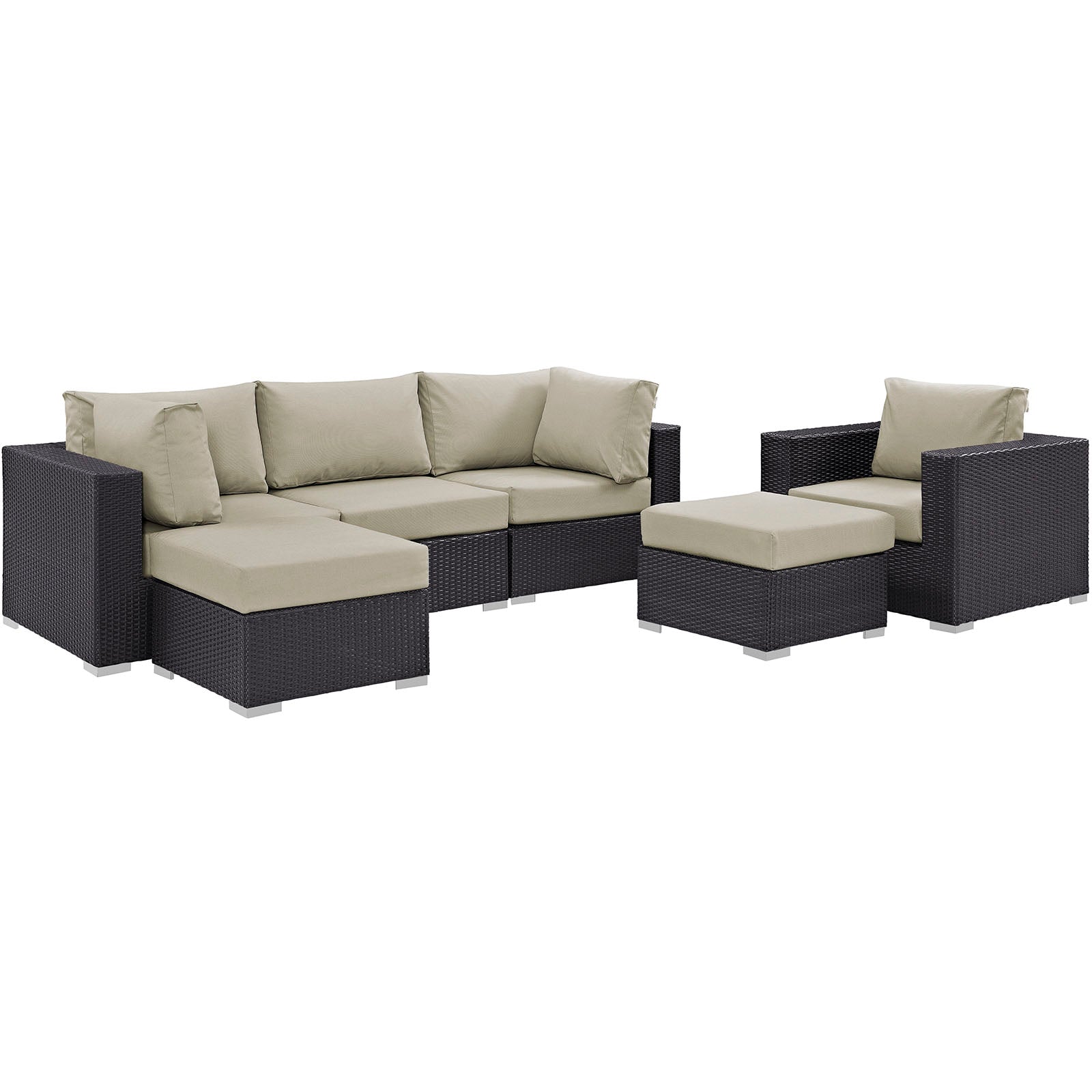 Modway Outdoor Conversation Sets - Convene 6 Piece Patio Sectional Set Espresso Beige