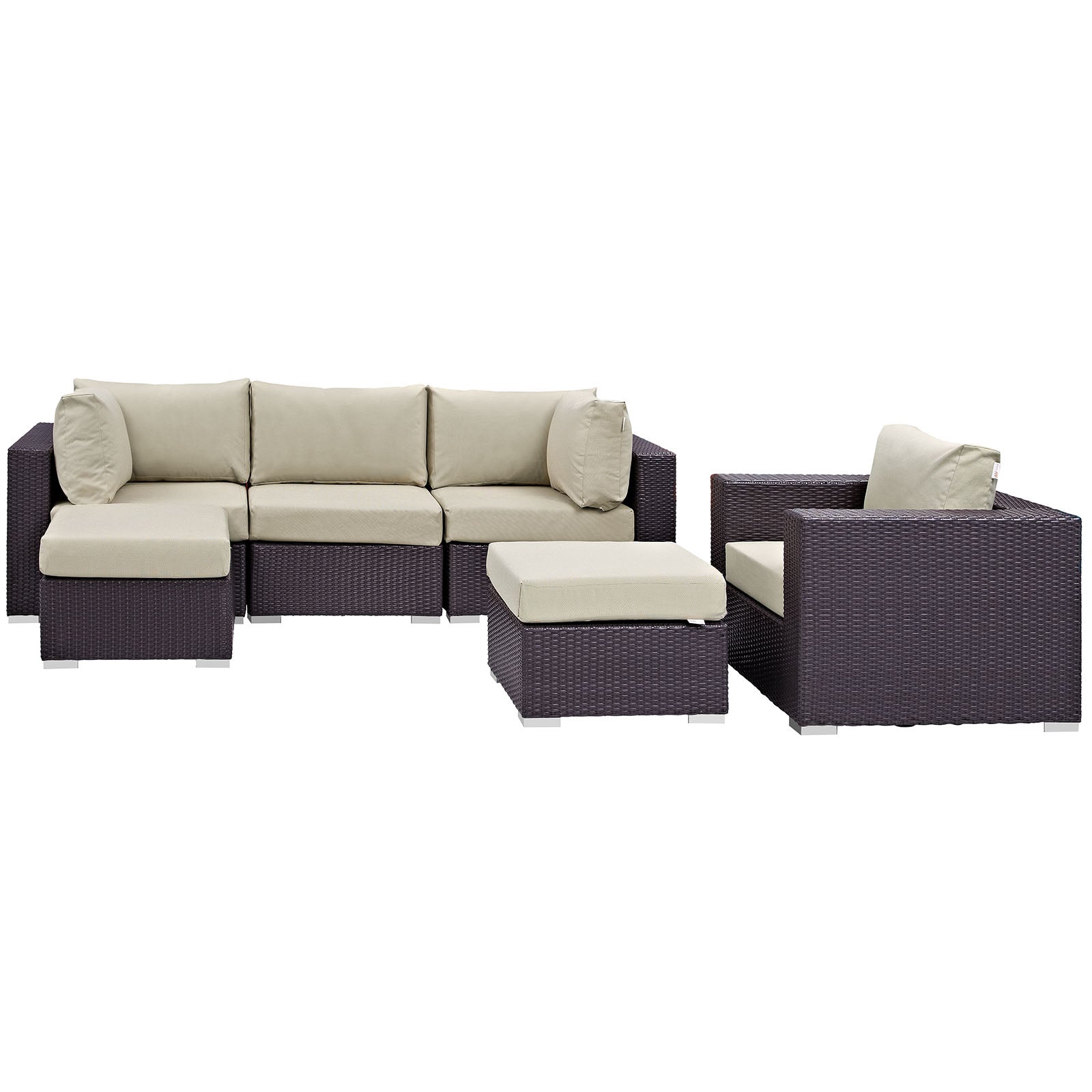 Modway Outdoor Conversation Sets - Convene 6 Piece Patio Sectional Set Espresso Beige