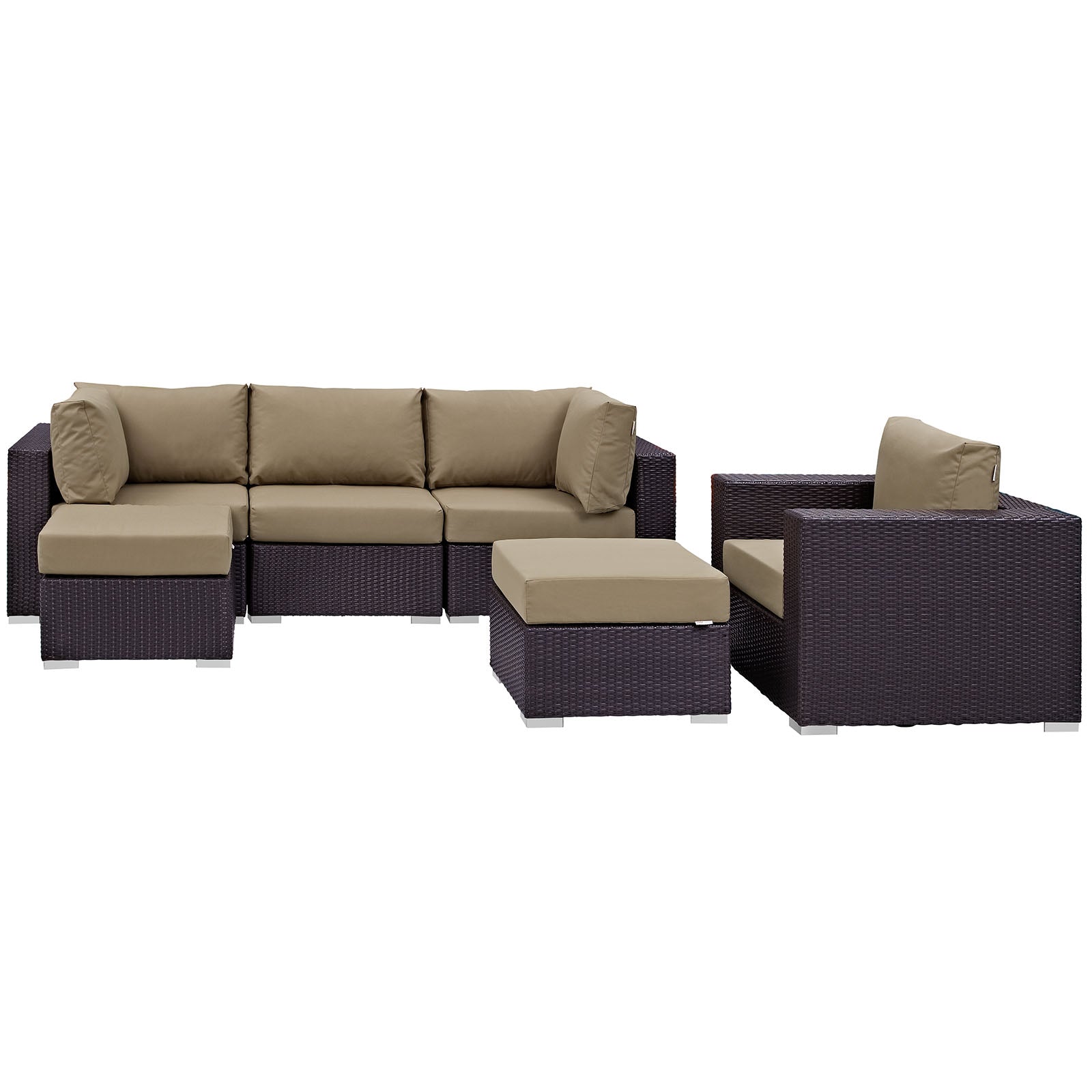 Modway Outdoor Conversation Sets - Convene 6 Piece Outdoor Patio 121 " W Sectional Set Espresso Mocha