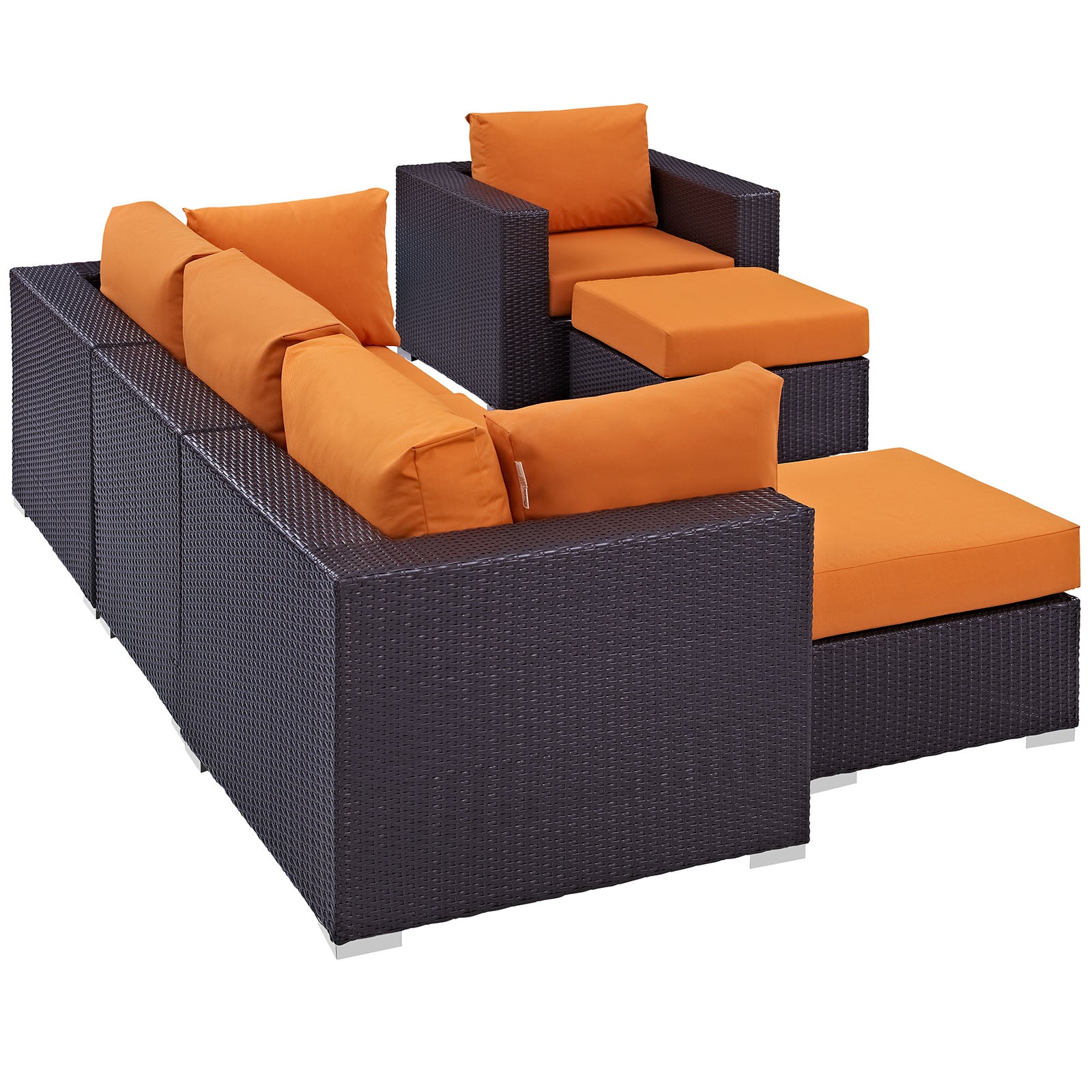 Modway Outdoor Conversation Sets - Convene 6 Piece Outdoor Patio Sectional Set Espresso Orange
