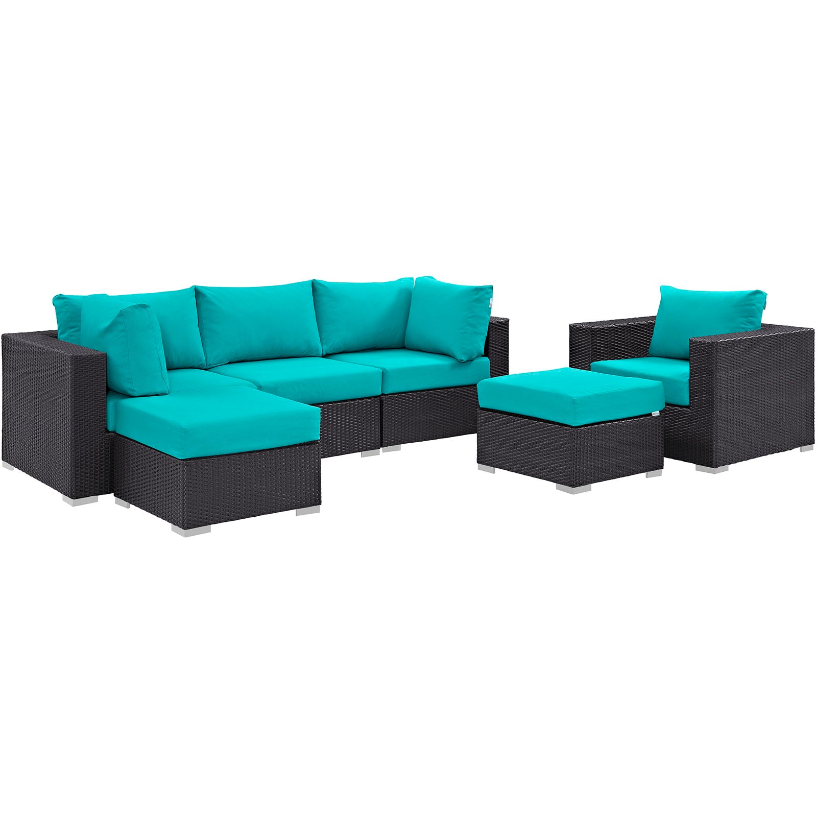 Modway Outdoor Conversation Sets - Convene 6 Piece Outdoor Patio Sectional Set Turquoise