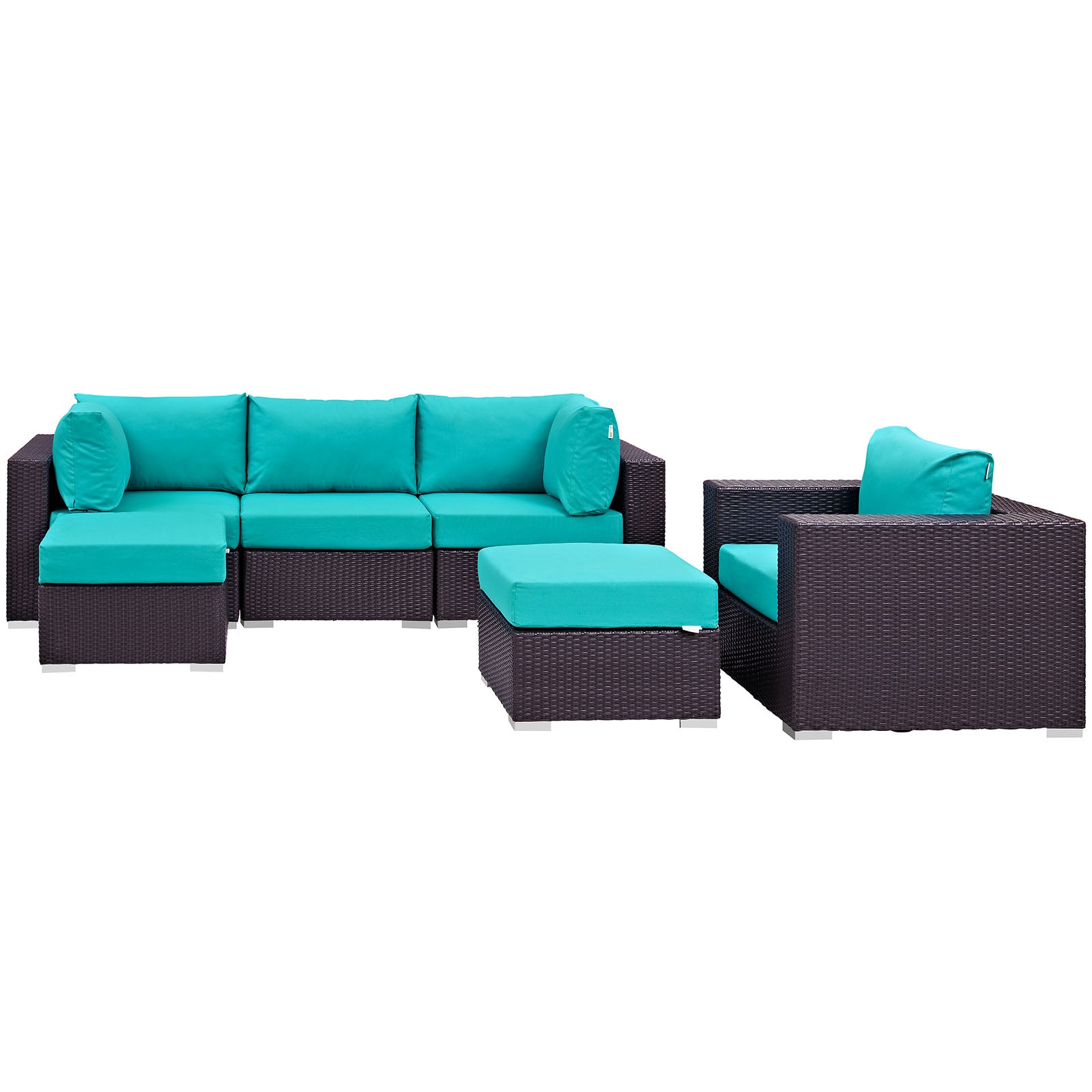 Modway Outdoor Conversation Sets - Convene 6 Piece Outdoor Patio Sectional Set Turquoise
