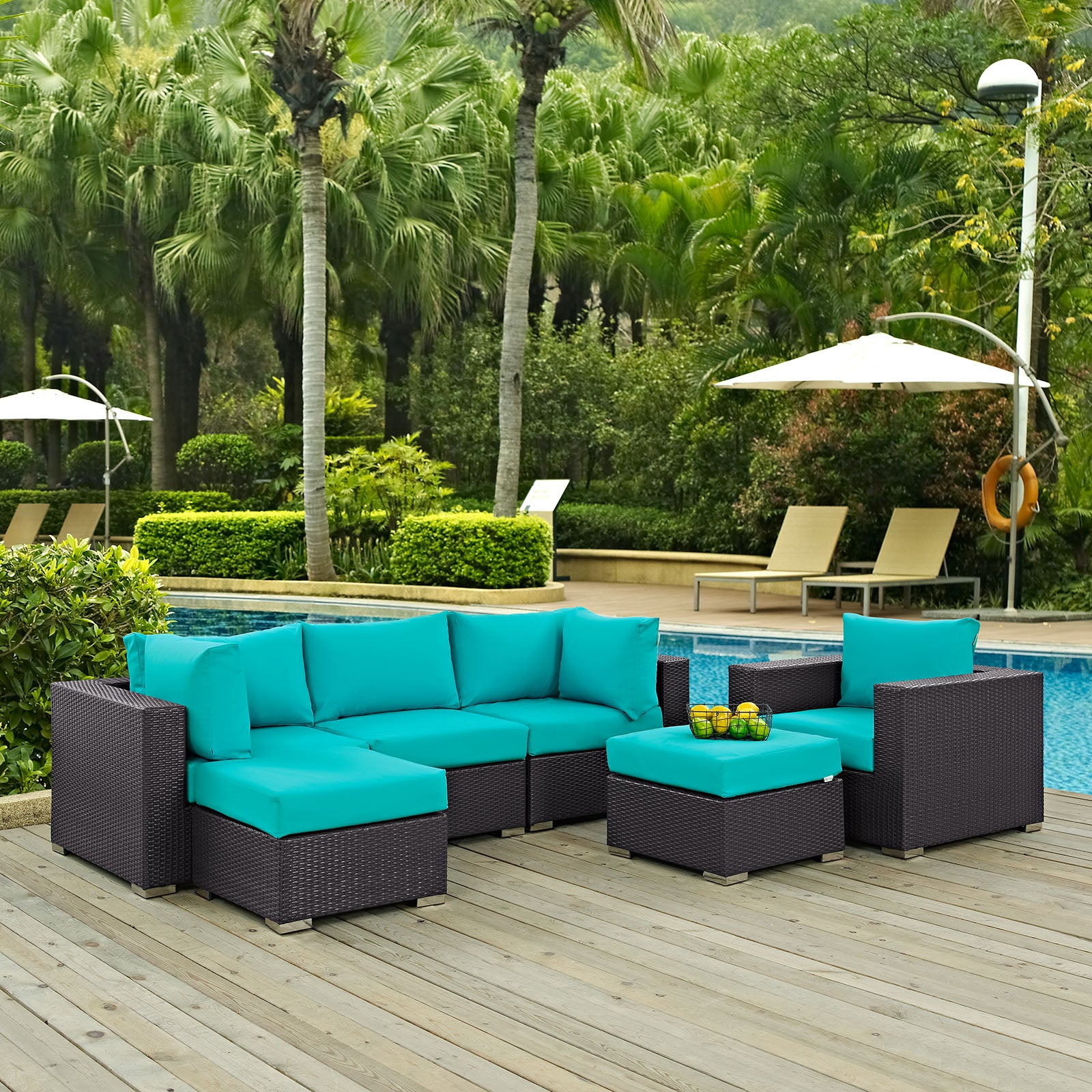 Modway Outdoor Conversation Sets - Convene 6 Piece Outdoor Patio Sectional Set Turquoise