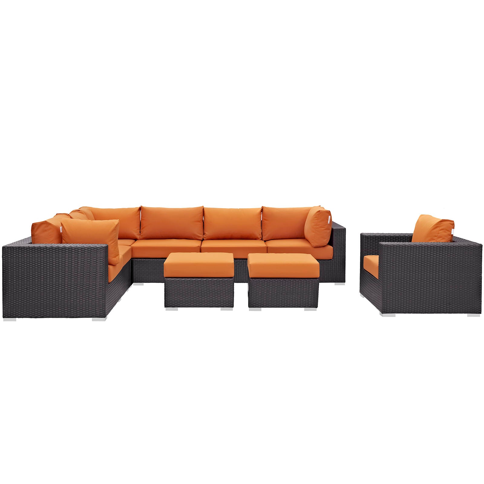Modway Outdoor Conversation Sets - Convene 9 Piece Outdoor Patio Sectional Set Espresso Orange