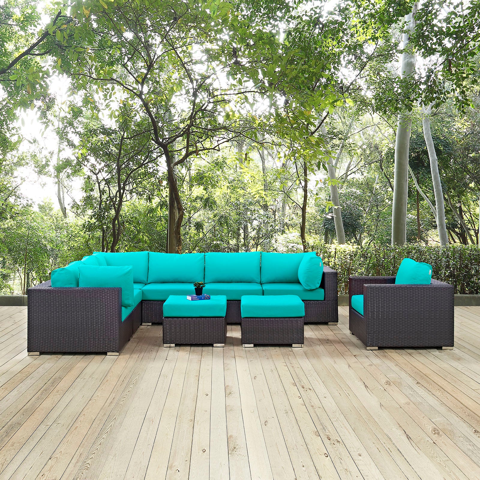 Modway Outdoor Conversation Sets - Convene 9 Piece Outdoor Patio Sectional Set Espresso Turquoise