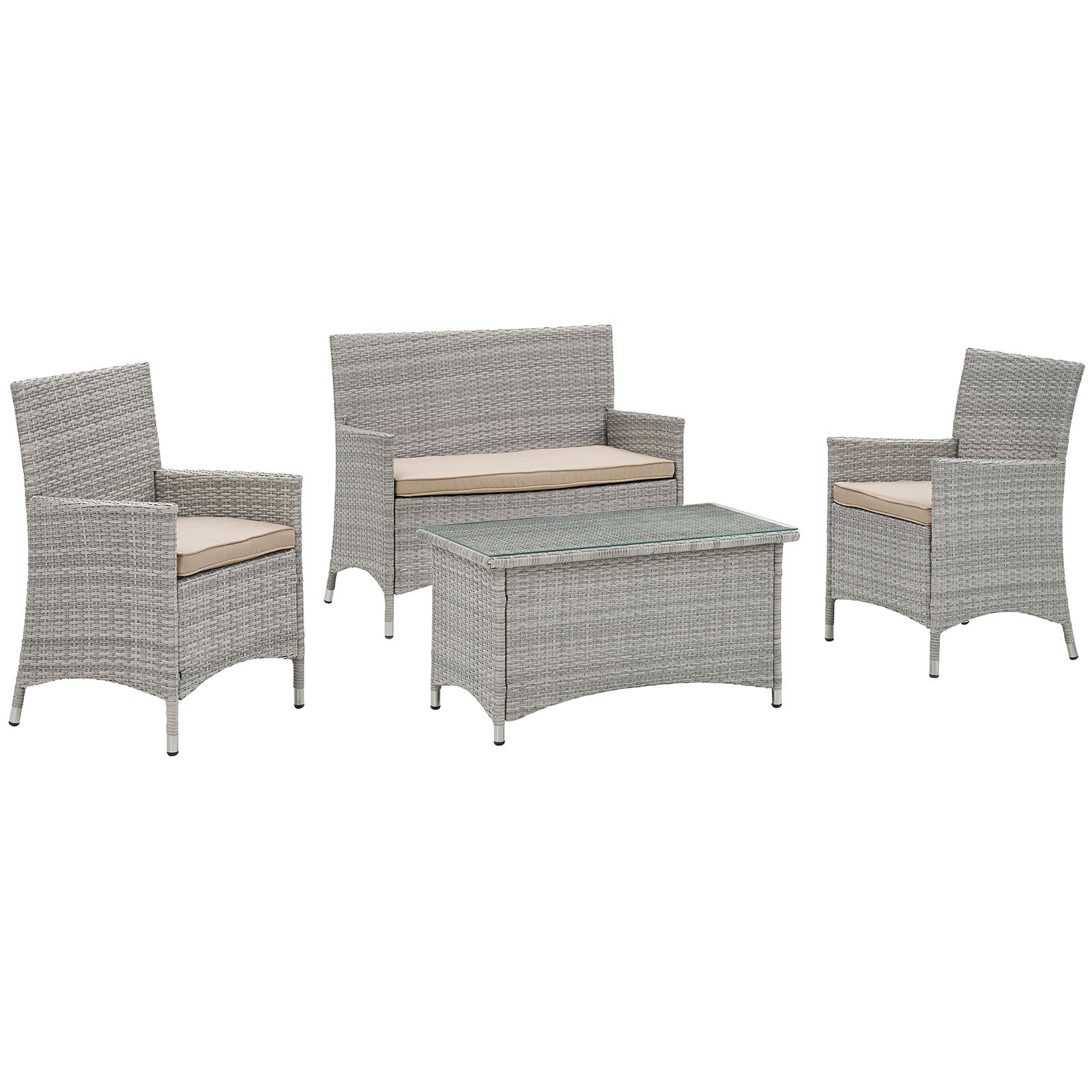 Modway Outdoor Conversation Sets - Bridge 4 Piece Outdoor Patio Conversation Set Light Gray Beige