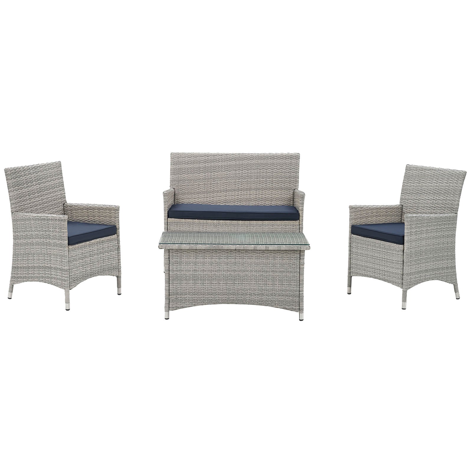 Modway Outdoor Conversation Sets - Bridge 4 Piece Outdoor Patio Conversation Set Light Gray Navy