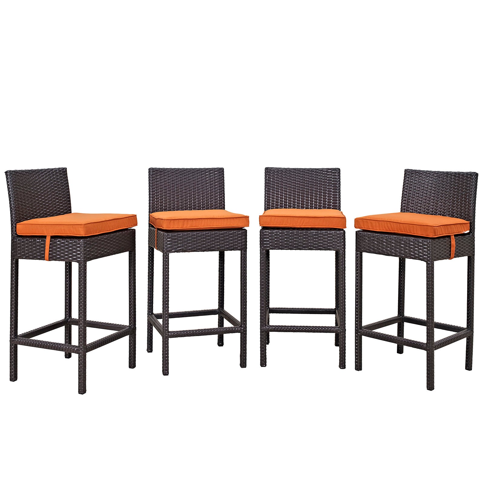 Modway Outdoor Barstools - Convene 4 Piece Outdoor Patio Pub Set Espresso Orange