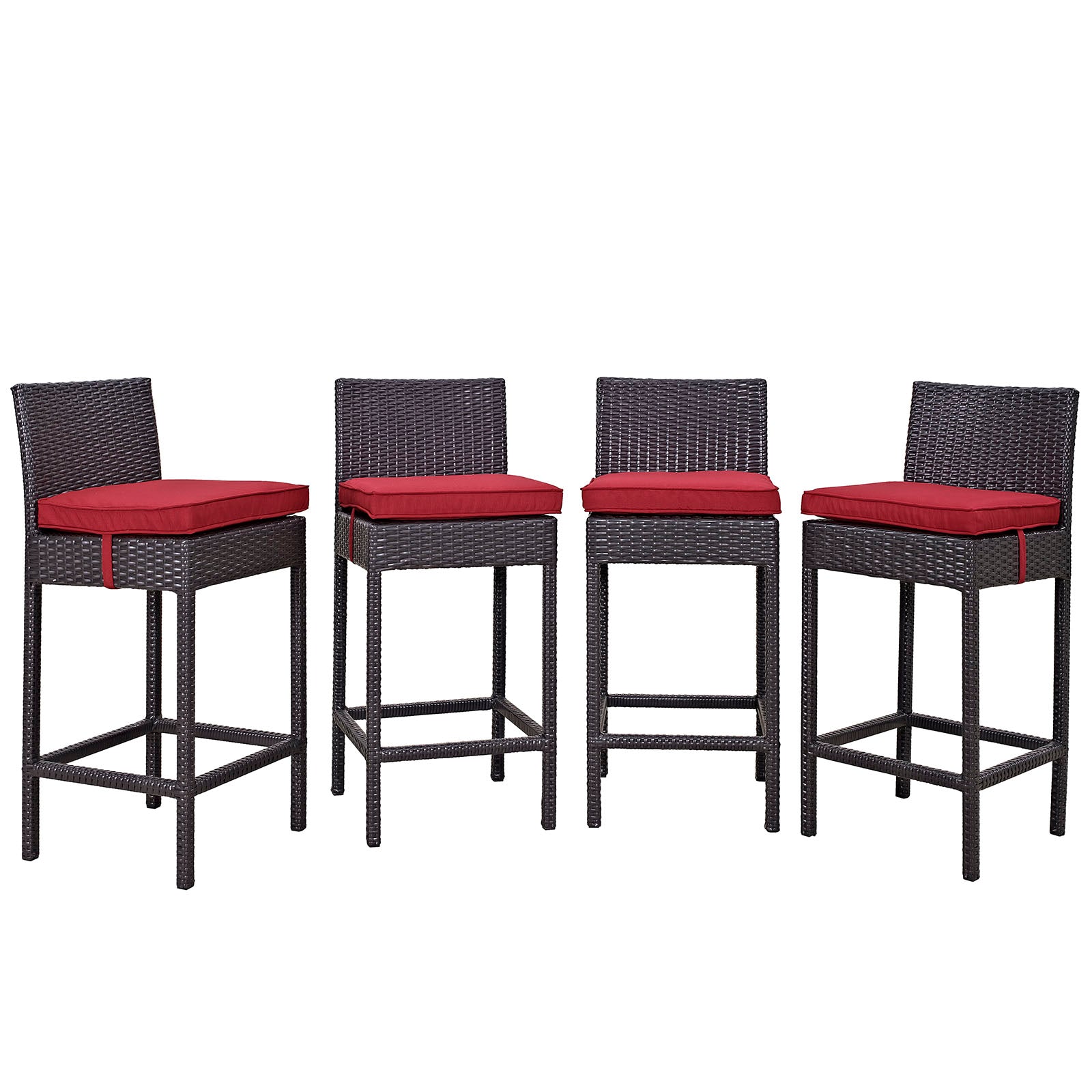 Modway Outdoor Barstools - Convene 4 Piece Outdoor Patio Pub Set Espresso red