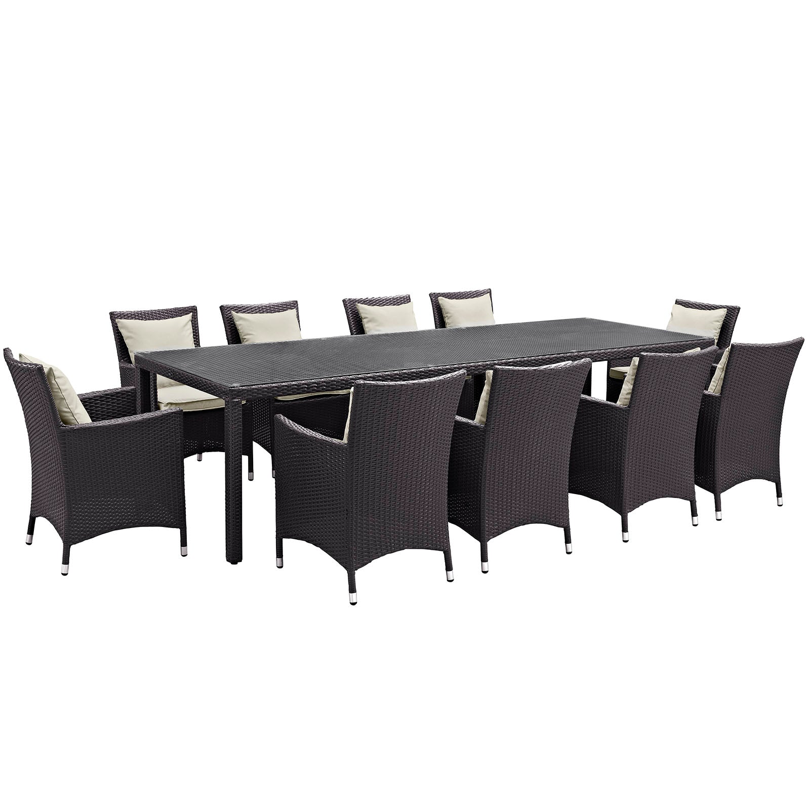 Modway Outdoor Dining Sets - Convene 11 Piece Outdoor Patio Dining Set Espresso Beige 165"