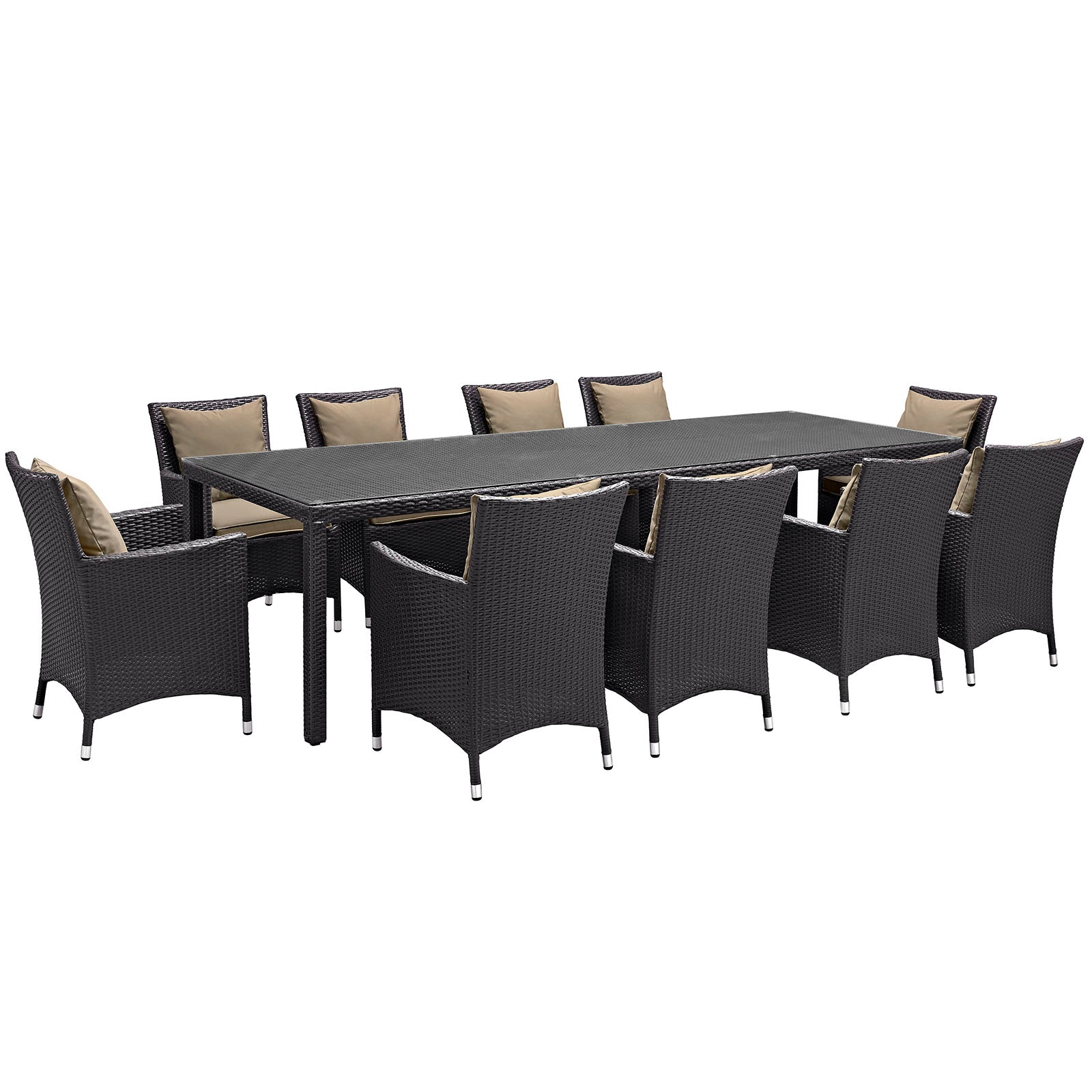 Modway Outdoor Dining Sets - Convene 11 Piece Outdoor Patio Dining Set Espresso Mocha 165"