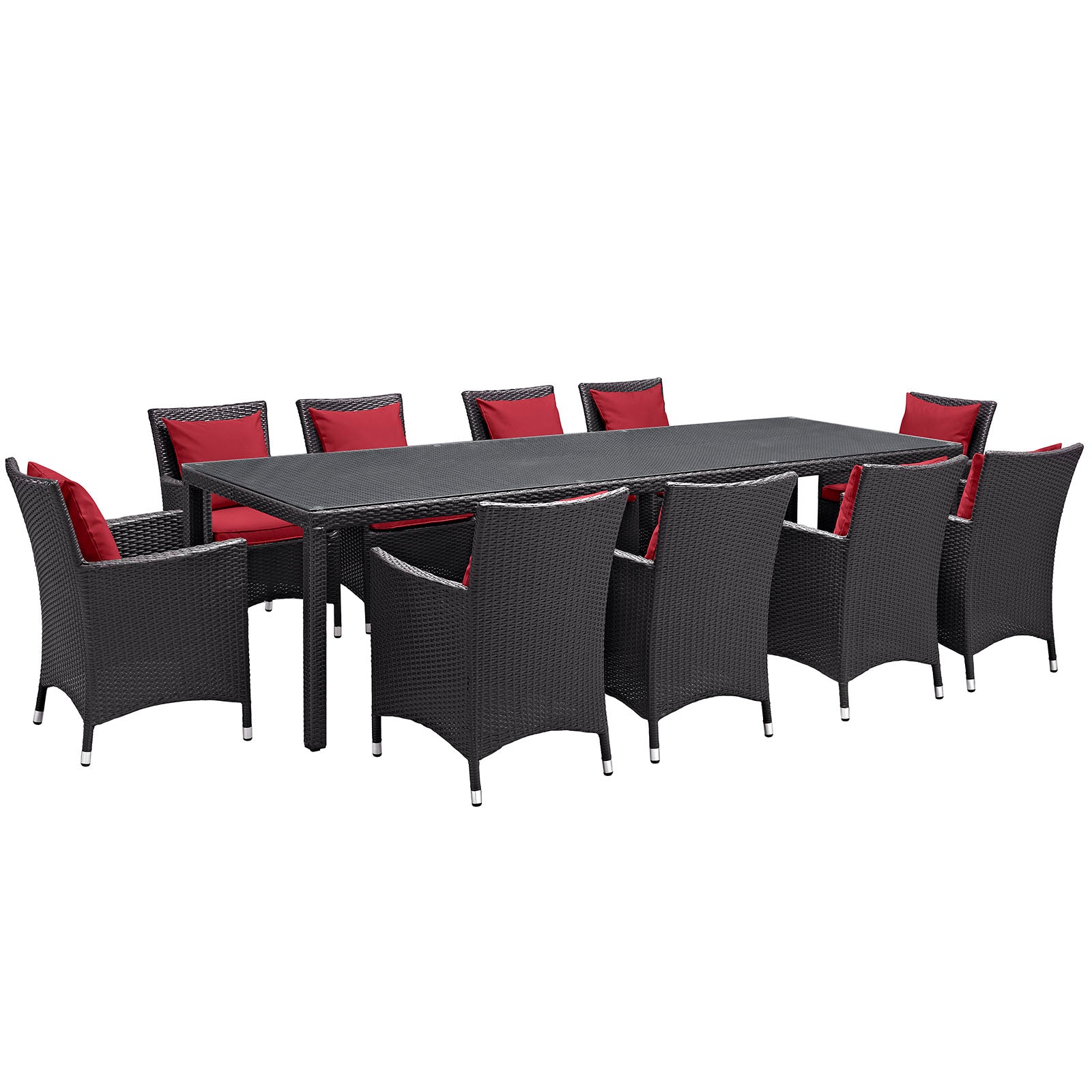 Modway Outdoor Dining Sets - Convene 11 Piece Outdoor Patio Dining Set Espresso Red 165"