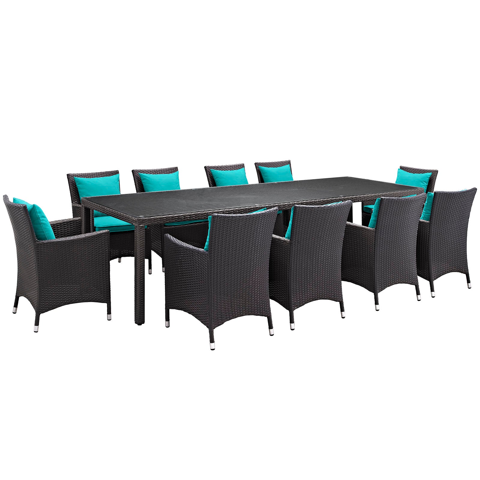 Modway Outdoor Dining Sets - Convene 11 Piece Outdoor Patio Dining Set Espresso Turquoise 165"