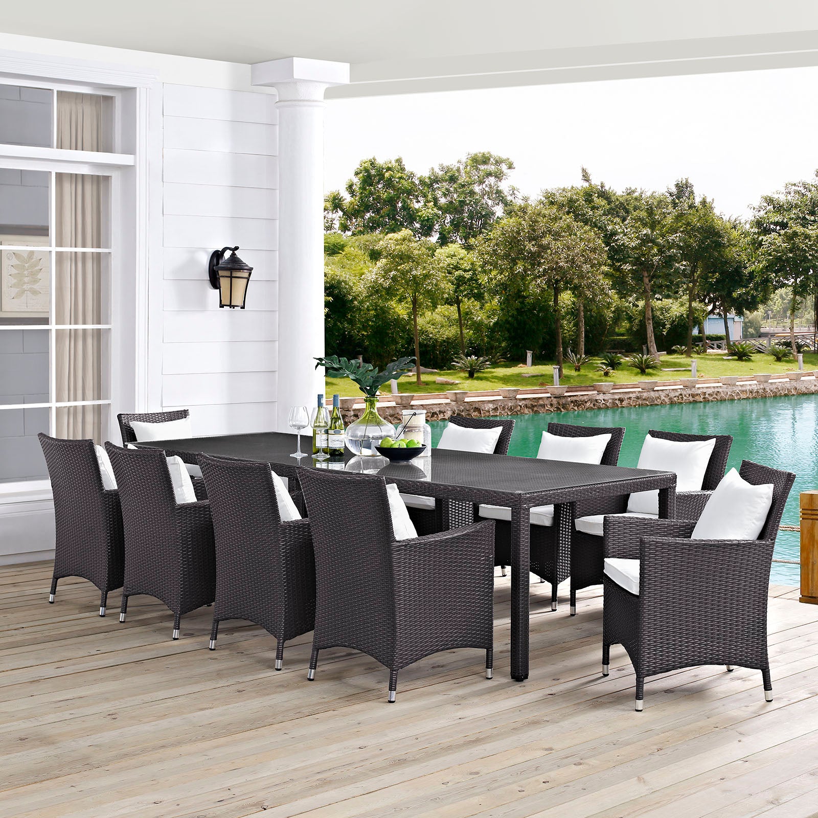 Modway Outdoor Dining Sets - Convene 11 Piece Outdoor Patio Dining Set Espresso White 165"