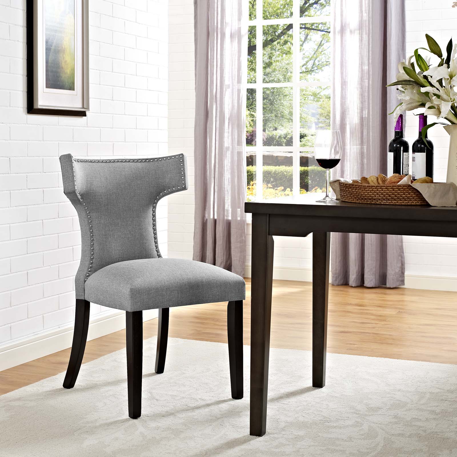 Modway Dining Chairs - Curve Fabric Dining Chair Light Gray