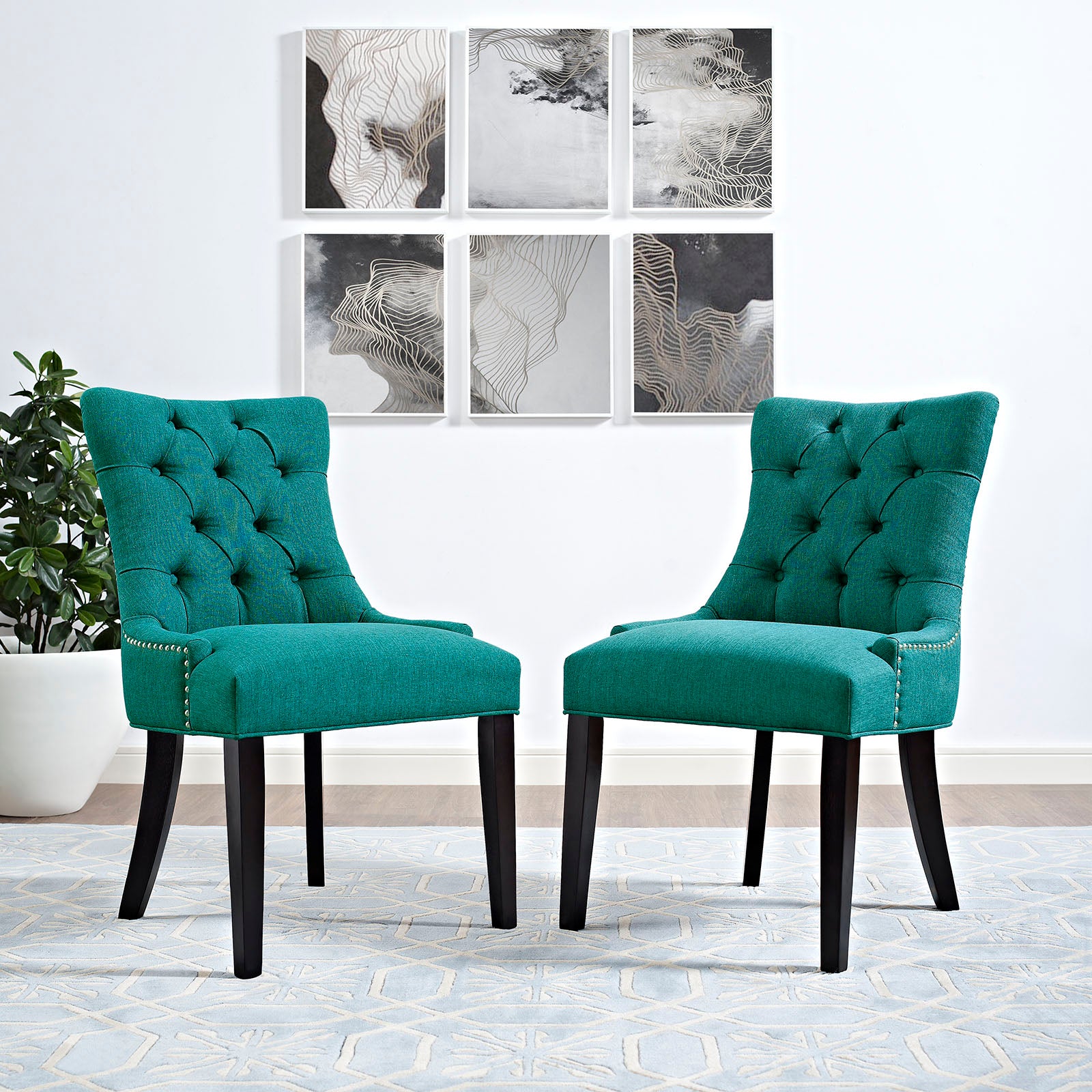 Modway Dining Chairs - Regent Tufted Fabric Dining Side Chair Teal