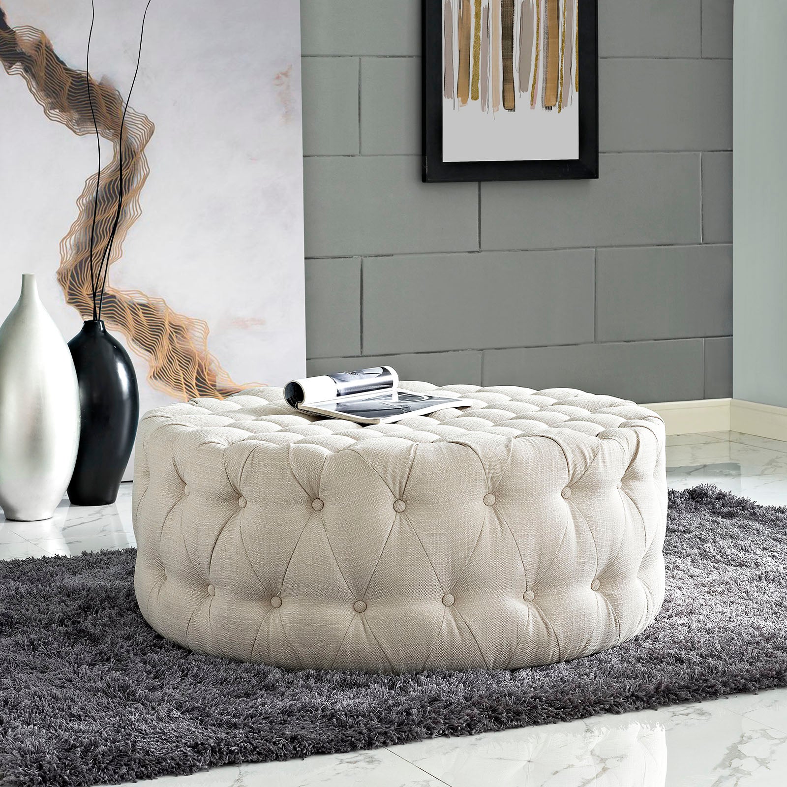 Modway Ottomans & Stools - Amour Upholstered Fabric Ottoman Beige