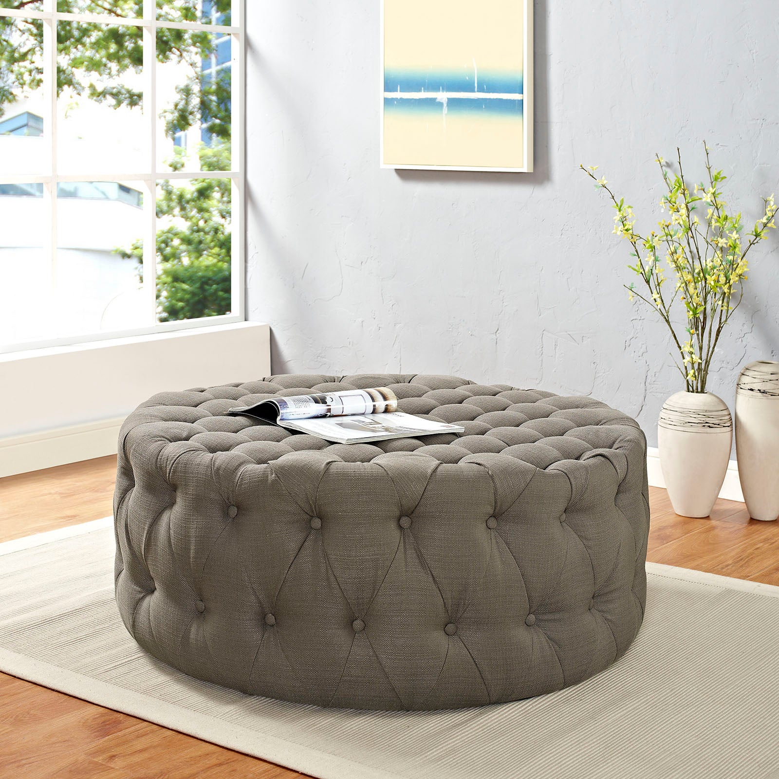 Modway Ottomans & Stools - Amour Upholstered Fabric Ottoman Granite