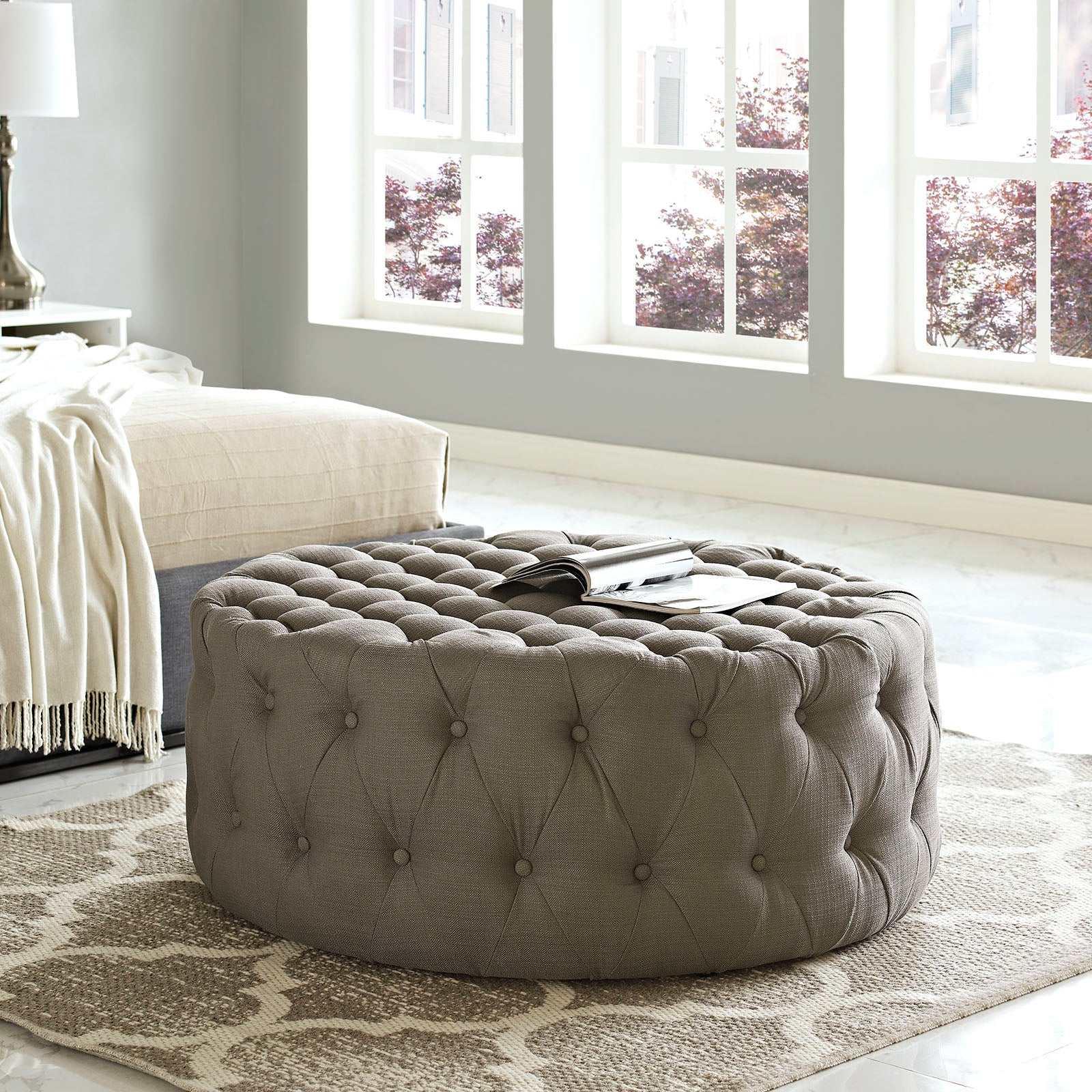 Modway Ottomans & Stools - Amour Upholstered Fabric Ottoman Granite